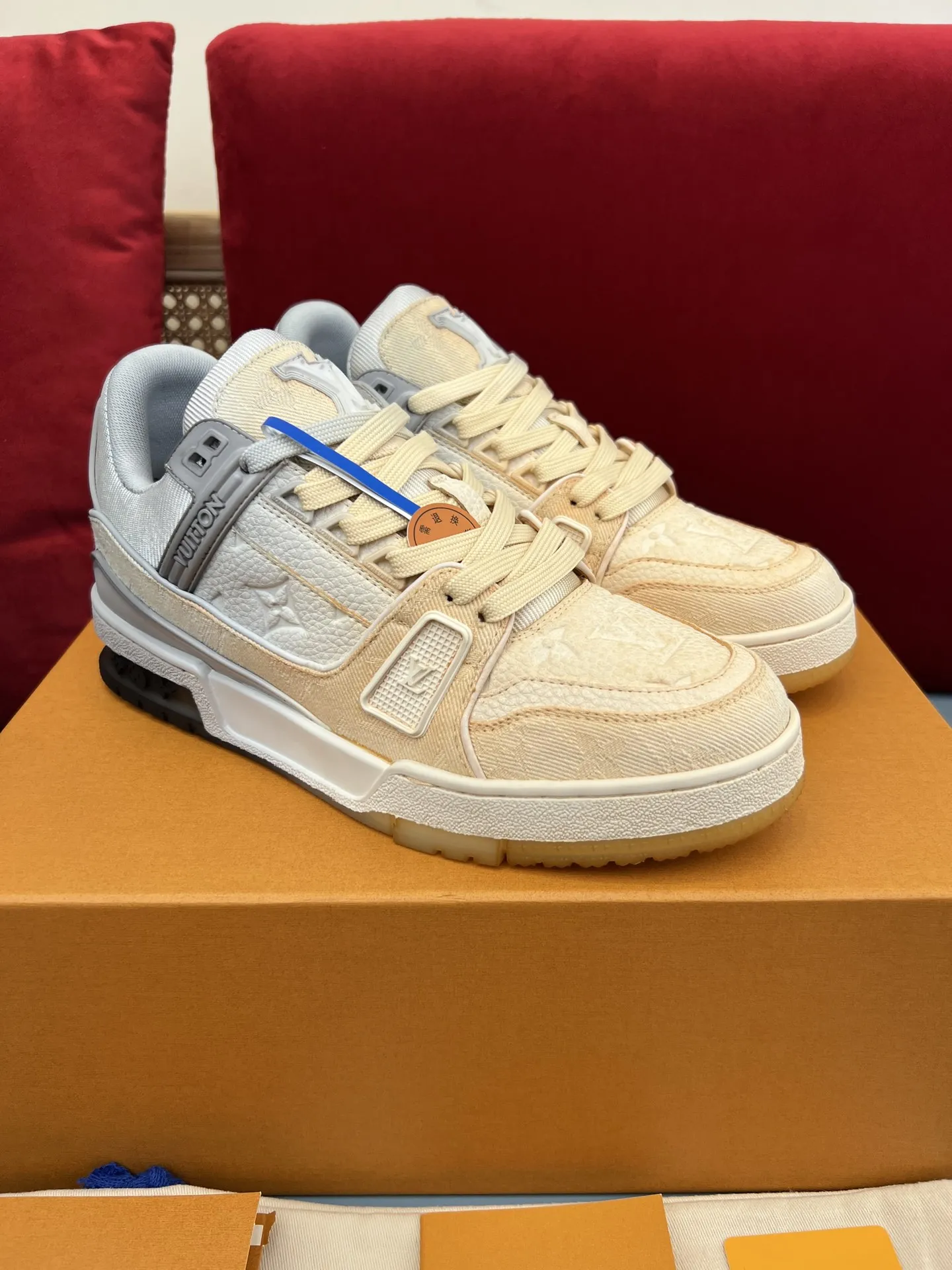 Louis Vuitton Trainer Beige Monogram Replica Sneakers with Fake LV Design OdorResistant 308