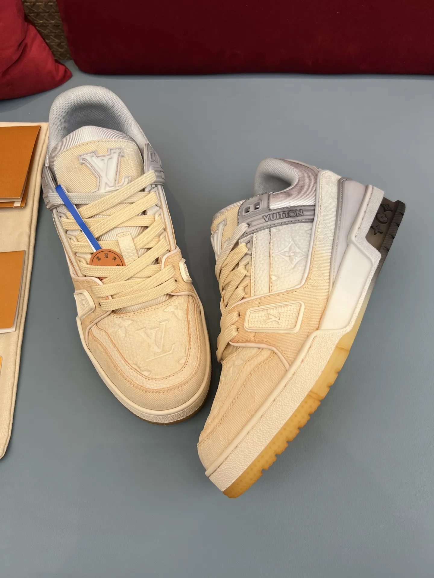 Louis Vuitton Trainer Beige Monogram Replica Sneakers with Fake LV Design OdorResistant 308