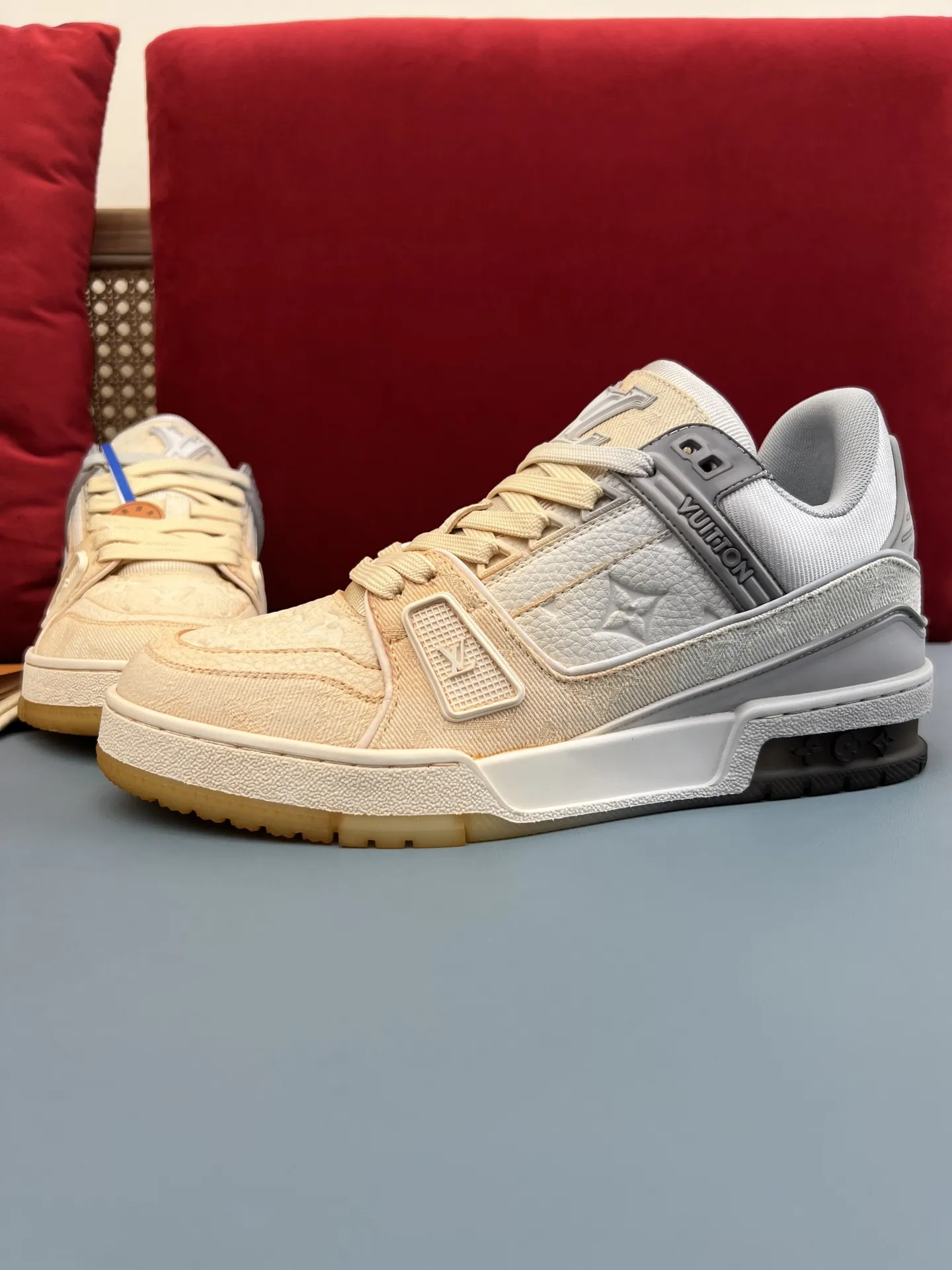 Louis Vuitton Trainer Beige Monogram Replica Sneakers with Fake LV Design OdorResistant 308