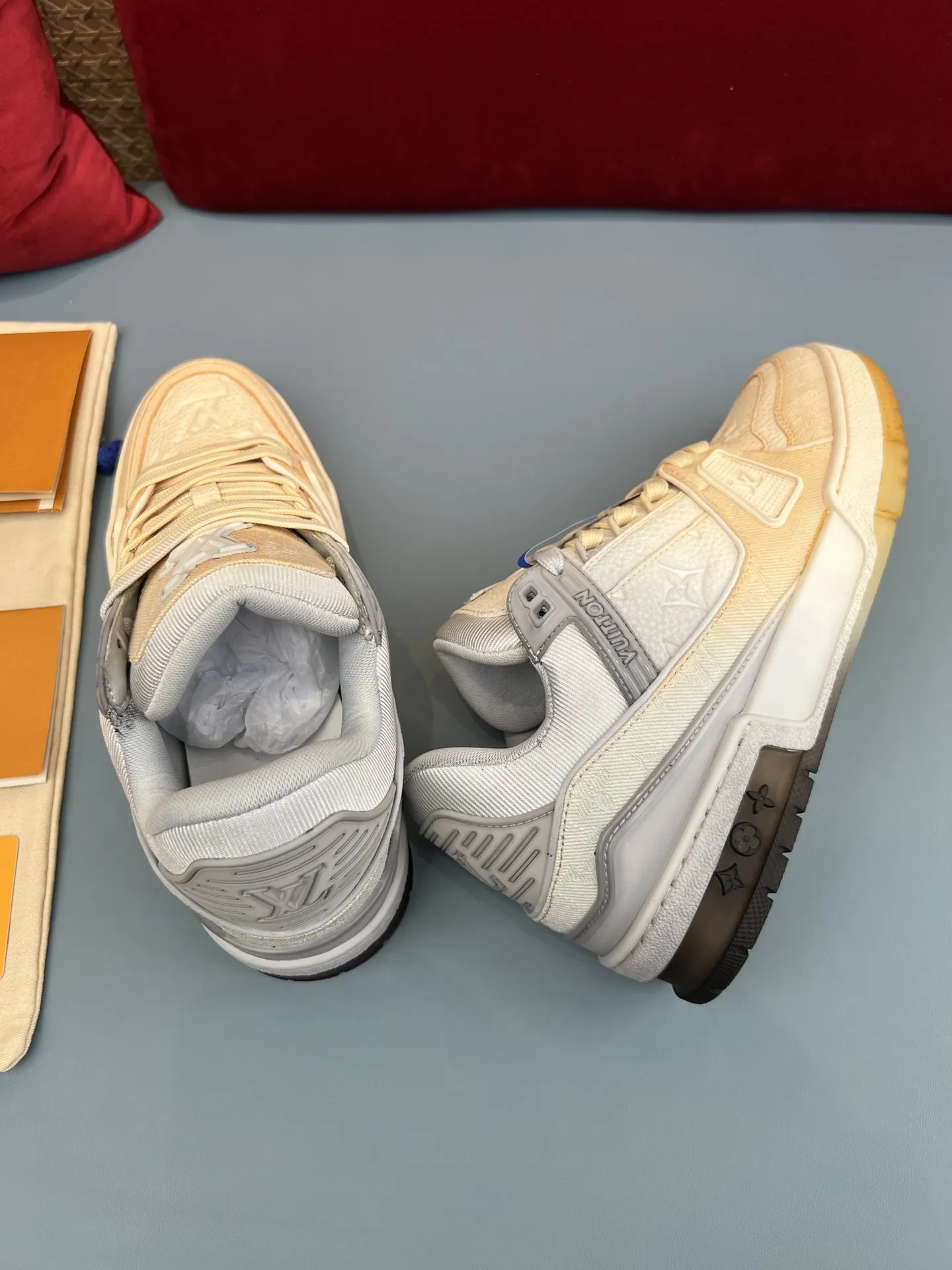 Louis Vuitton Trainer Beige Monogram Replica Sneakers with Fake LV Design OdorResistant 308