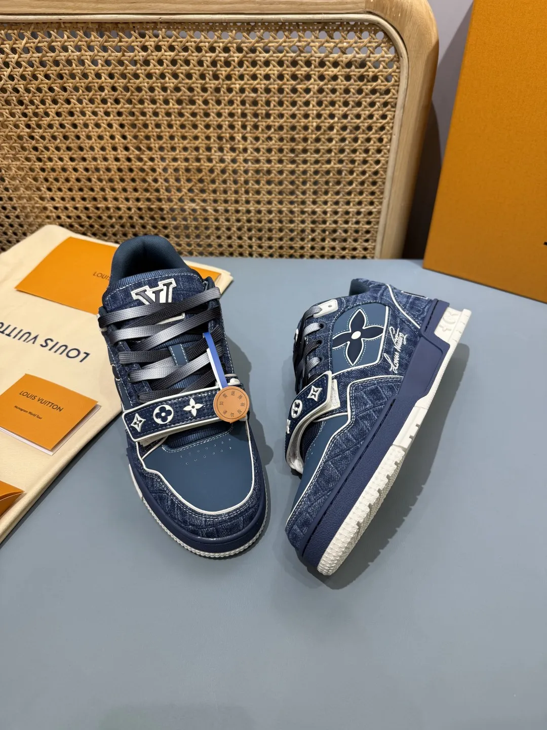 Youthful Louis Vuitton Trainer Blue Monogram Replica Shoes with Rep Sneakers Style 423