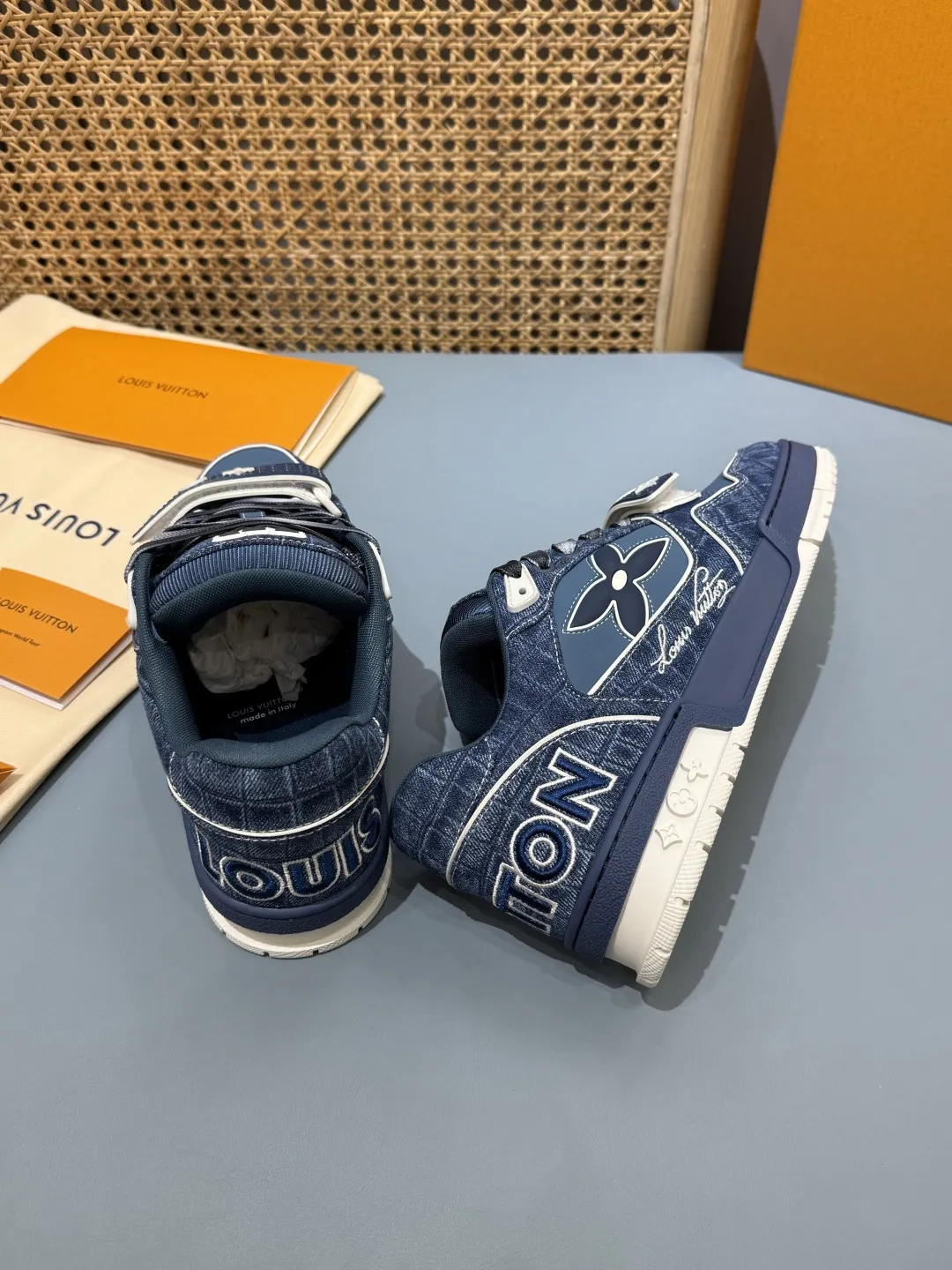 Youthful Louis Vuitton Trainer Blue Monogram Replica Shoes with Rep Sneakers Style 423