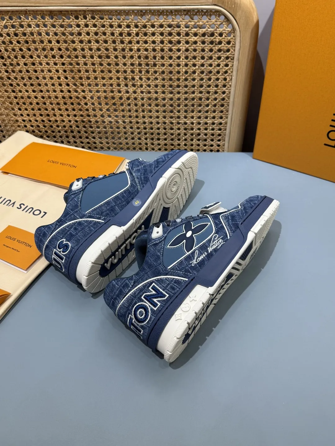 Youthful Louis Vuitton Trainer Blue Monogram Replica Shoes with Rep Sneakers Style 423