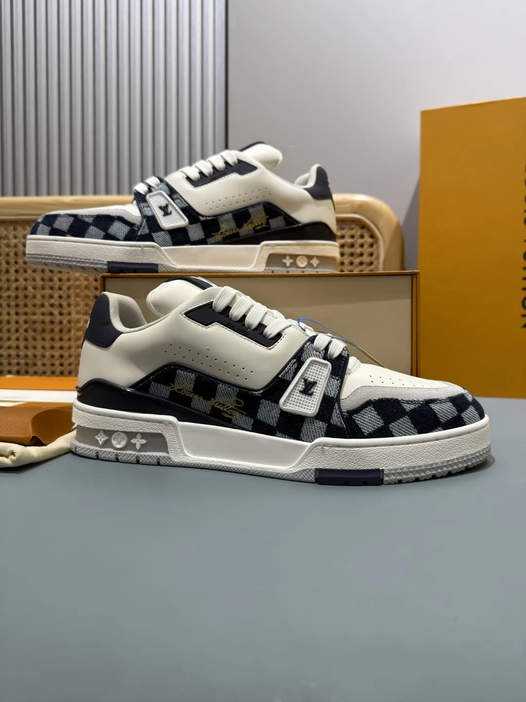 Louis Vuitton Trainer Check Blue Replica  Shoes – Premium Rep Shoes Trendy 391