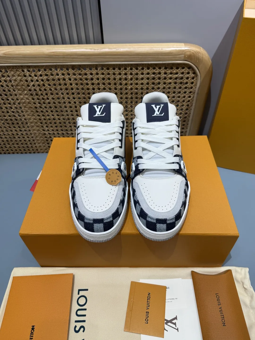 Louis Vuitton Trainer Check Blue Replica  Shoes – Premium Rep Shoes Trendy 391