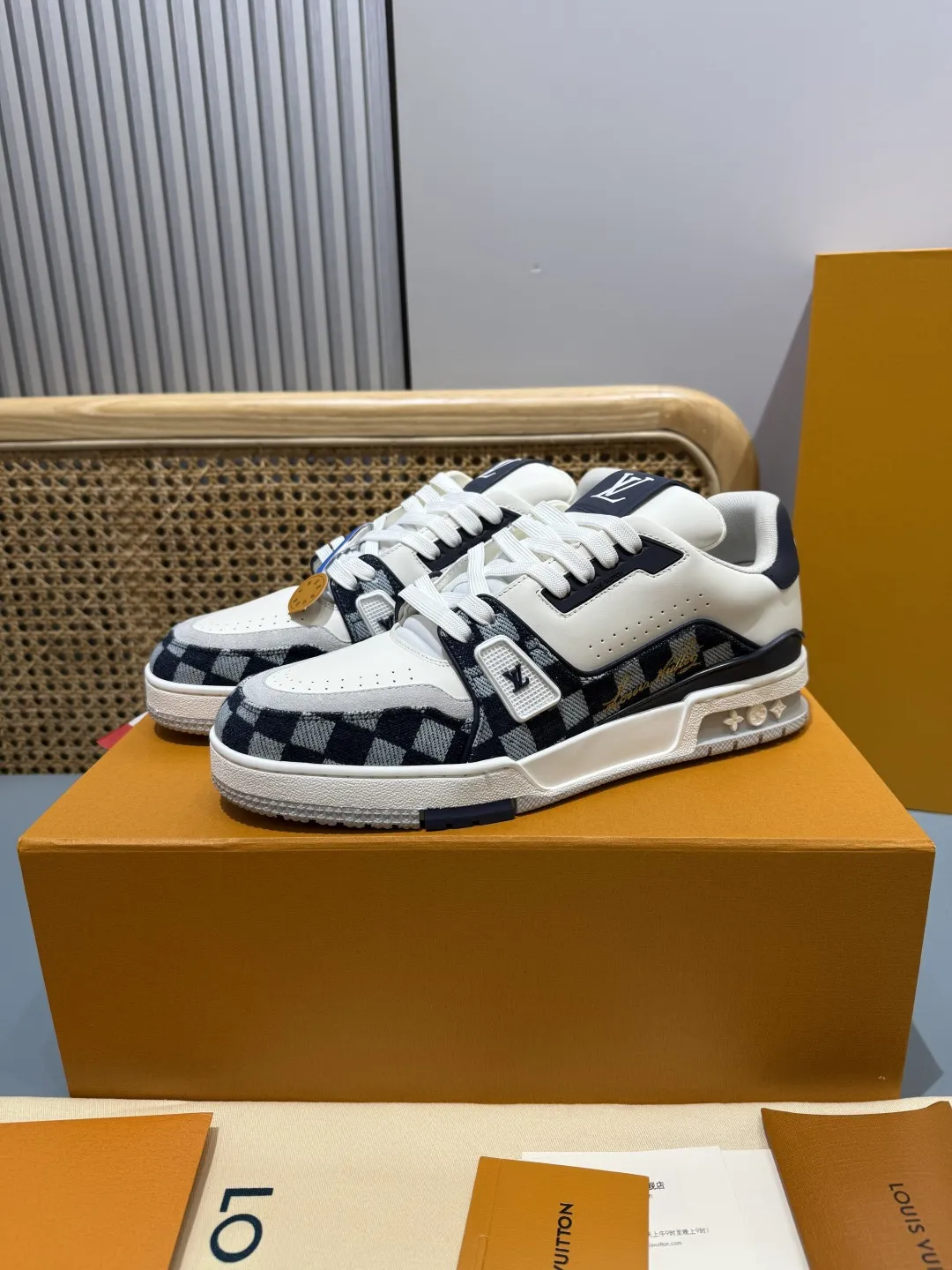 Louis Vuitton Trainer Check Blue Replica  Shoes – Premium Rep Shoes Trendy 391