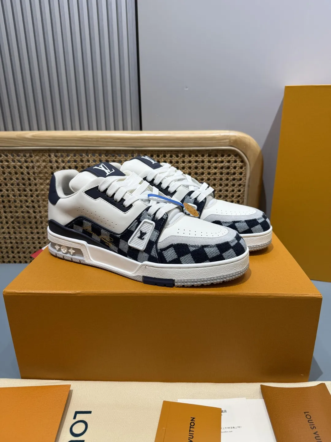 Louis Vuitton Trainer Check Blue Replica  Shoes – Premium Rep Shoes Trendy 391
