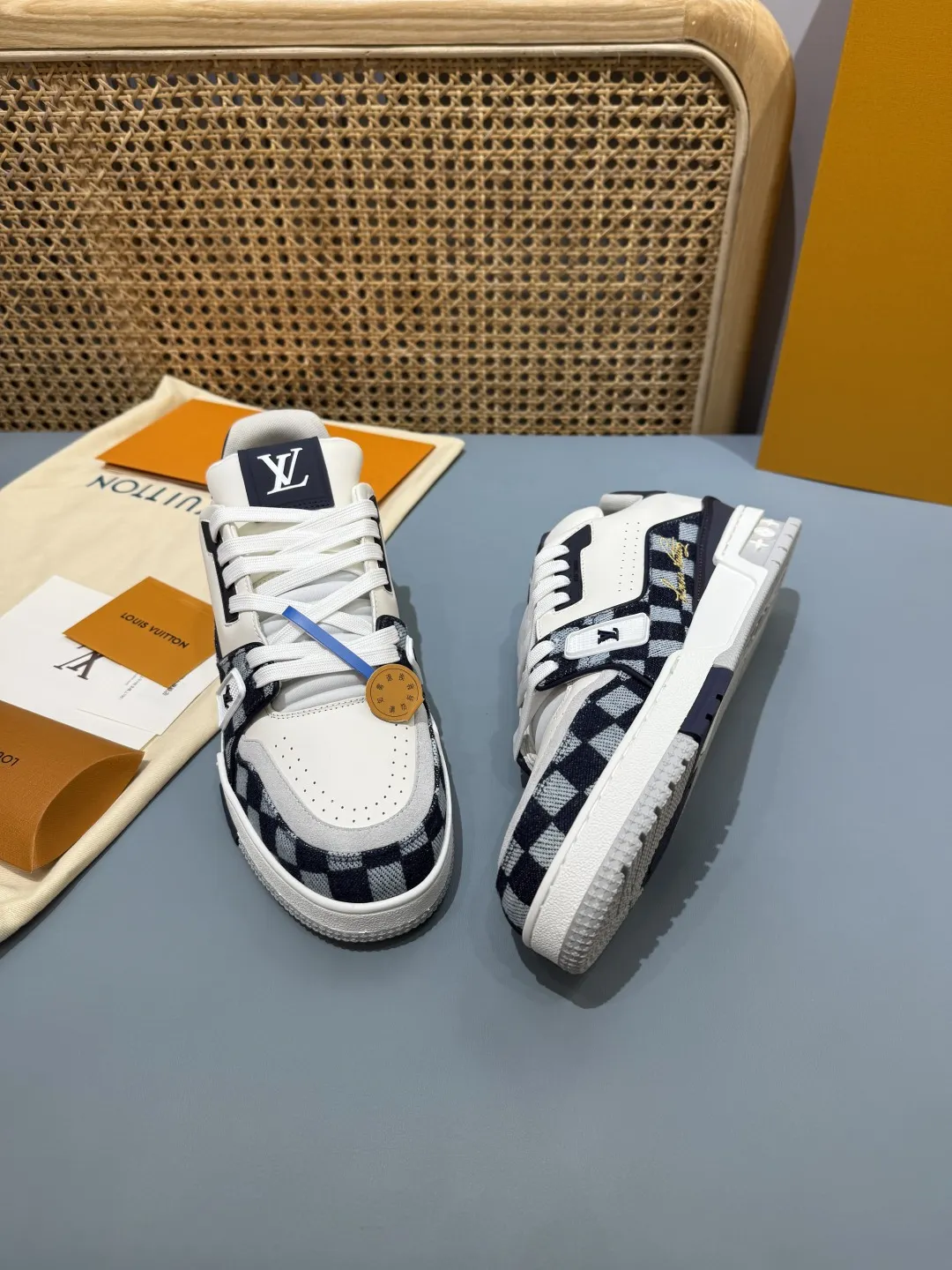 Louis Vuitton Trainer Check Blue Replica  Shoes – Premium Rep Shoes Trendy 391