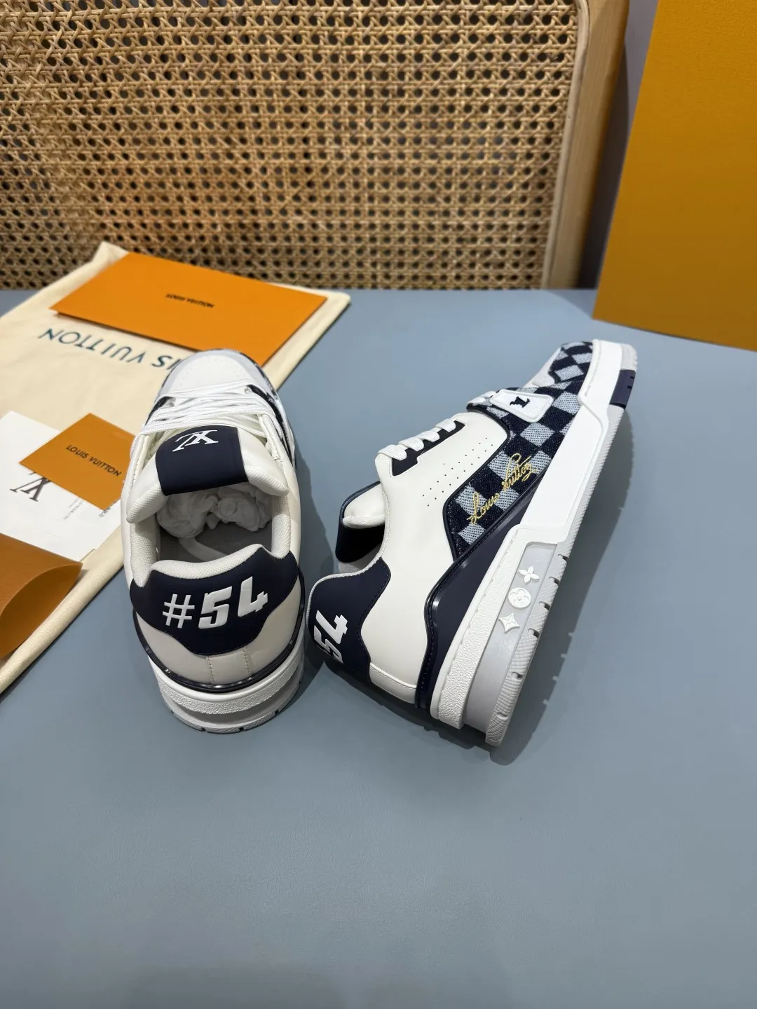Louis Vuitton Trainer Check Blue Replica  Shoes – Premium Rep Shoes Trendy 391