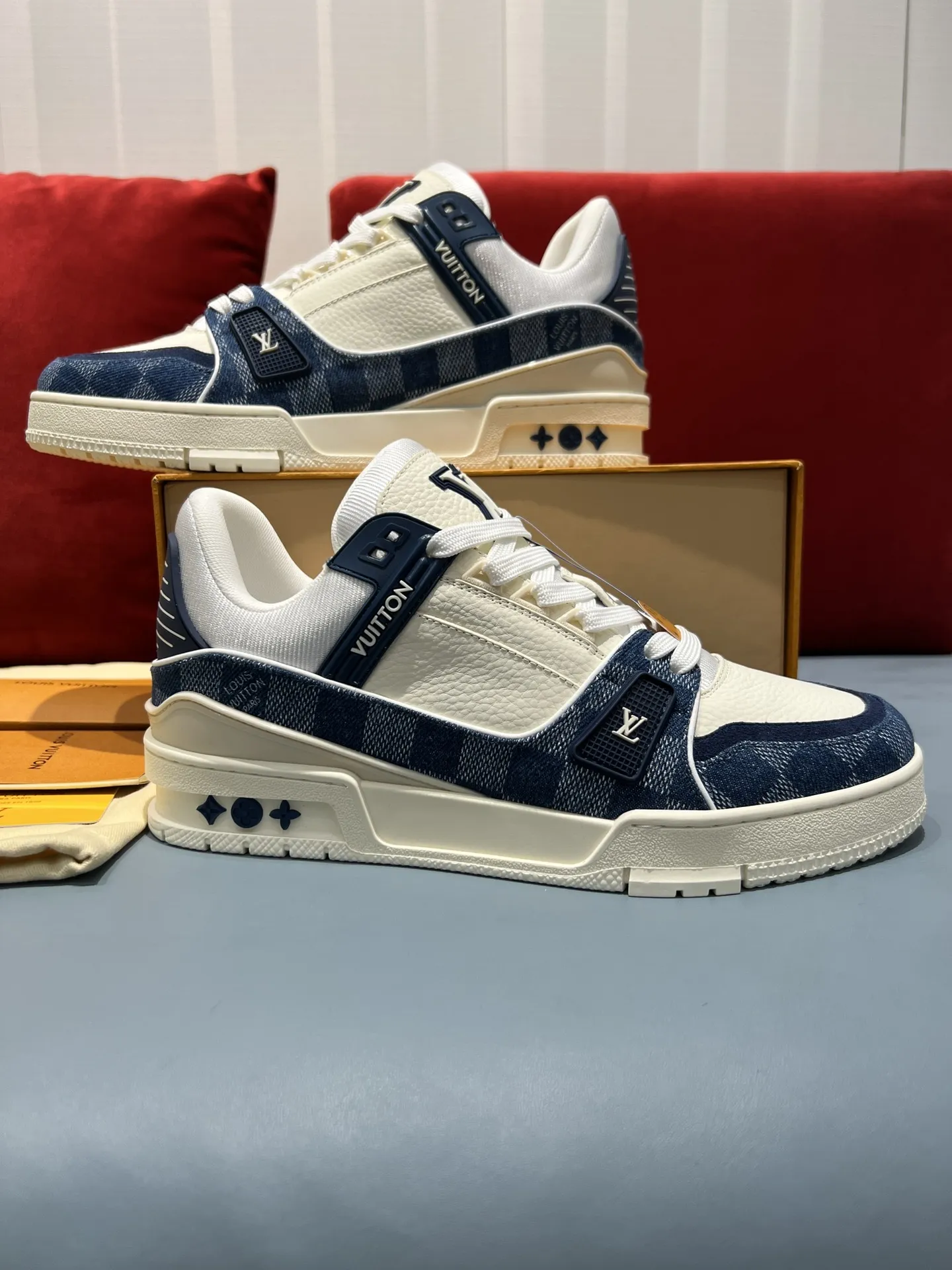 Trendsetting Louis Vuitton Trainer Check Blue White Replica Shoes –  Rep Sneakers 367