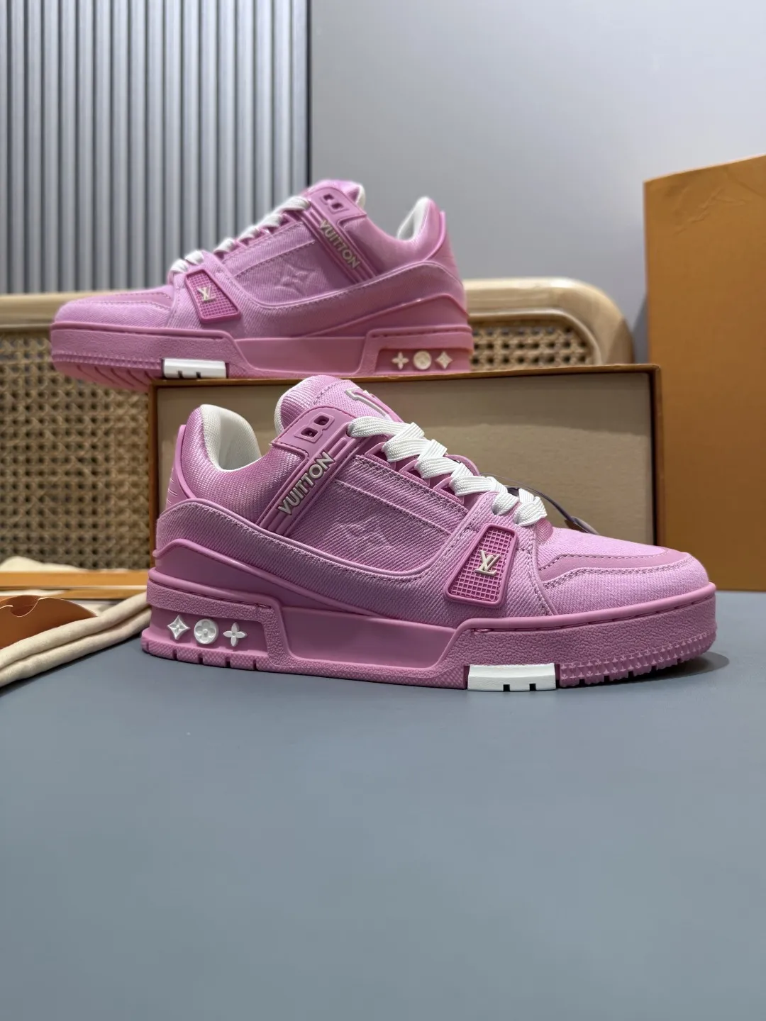 Louis Vuitton Trainer Denim Pink Replica Shoes with Rep Sneakers Style TravelReady 438