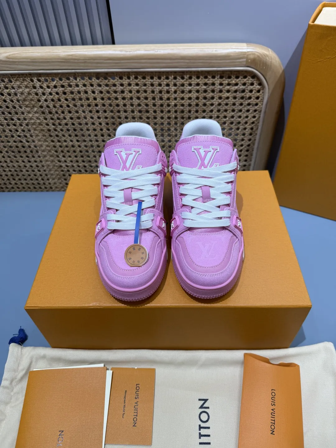 Louis Vuitton Trainer Denim Pink Replica Shoes with Rep Sneakers Style TravelReady 438