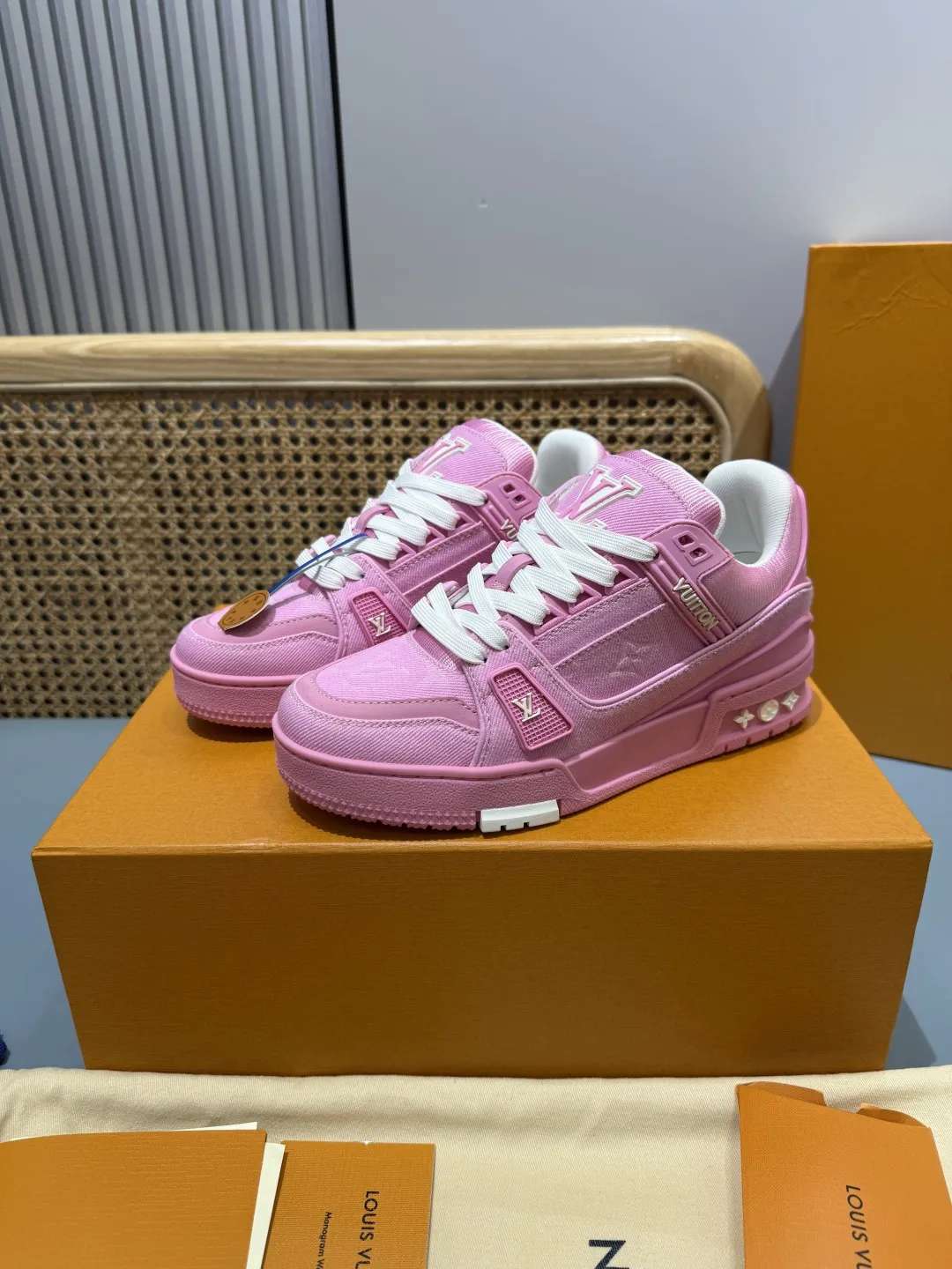 Louis Vuitton Trainer Denim Pink Replica Shoes with Rep Sneakers Style TravelReady 438