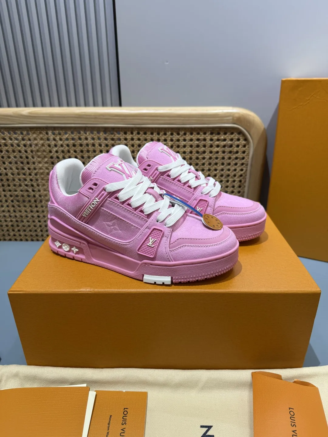 Louis Vuitton Trainer Denim Pink Replica Shoes with Rep Sneakers Style TravelReady 438
