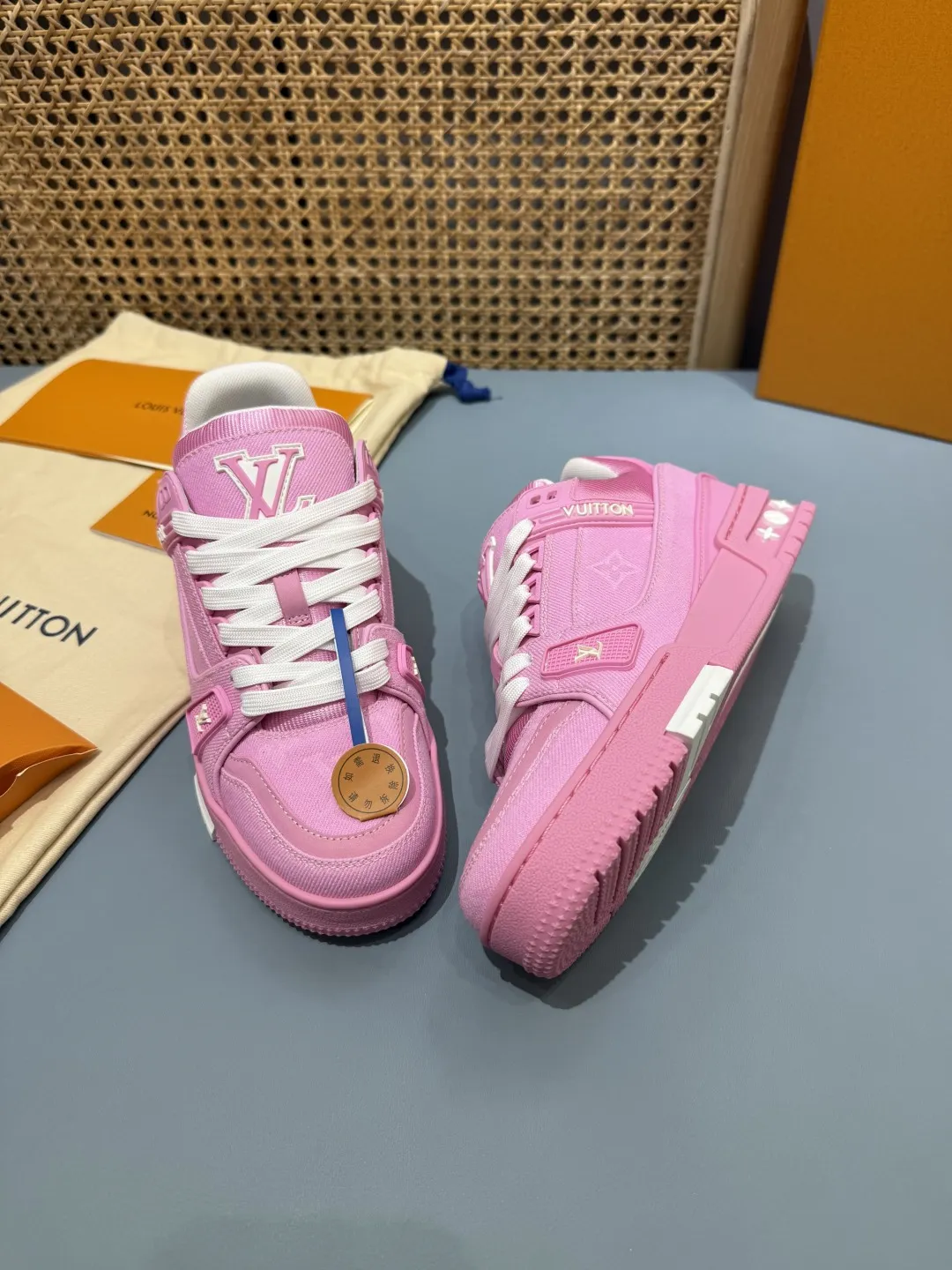 Louis Vuitton Trainer Denim Pink Replica Shoes with Rep Sneakers Style TravelReady 438