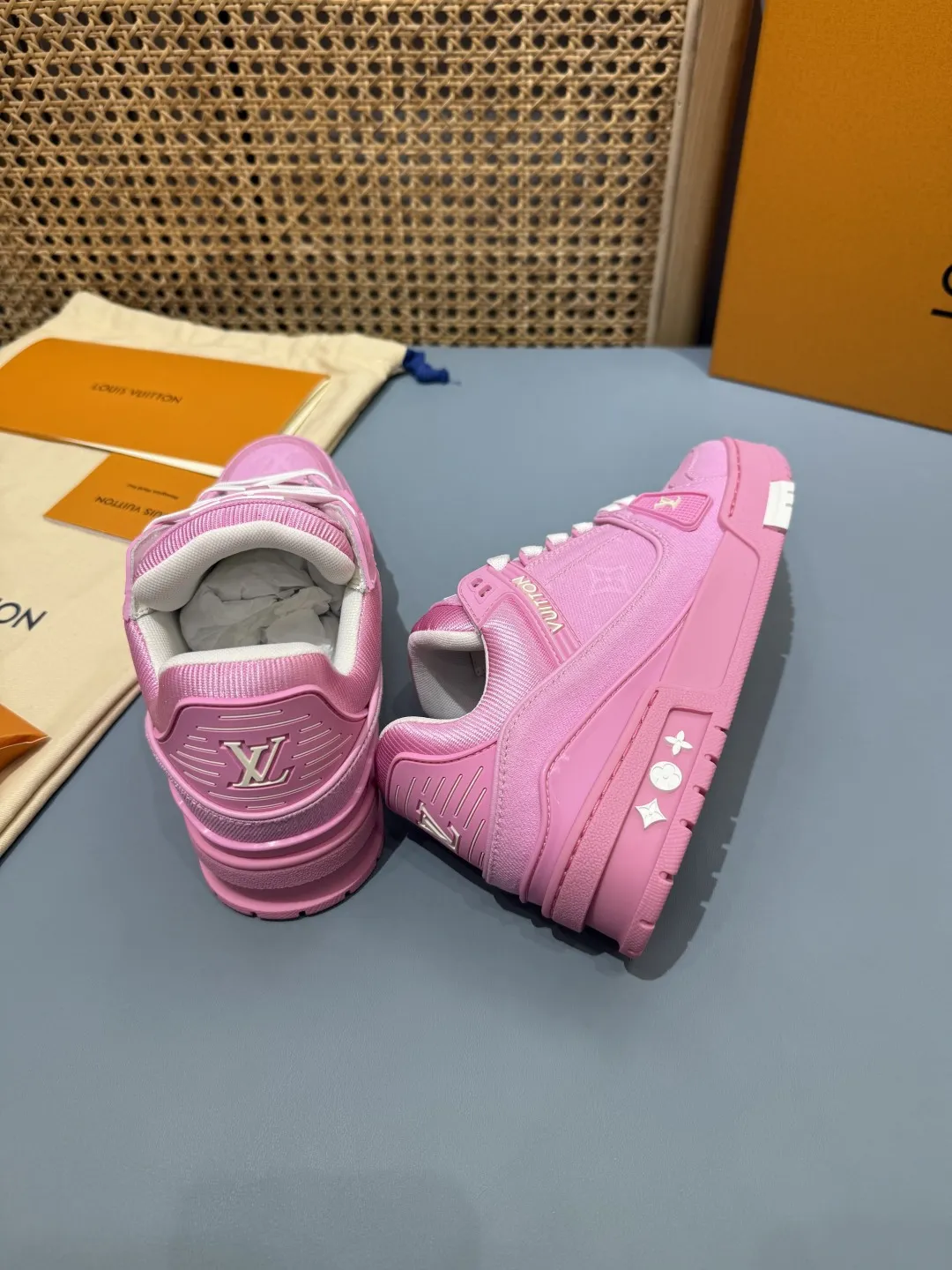 Louis Vuitton Trainer Denim Pink Replica Shoes with Rep Sneakers Style TravelReady 438