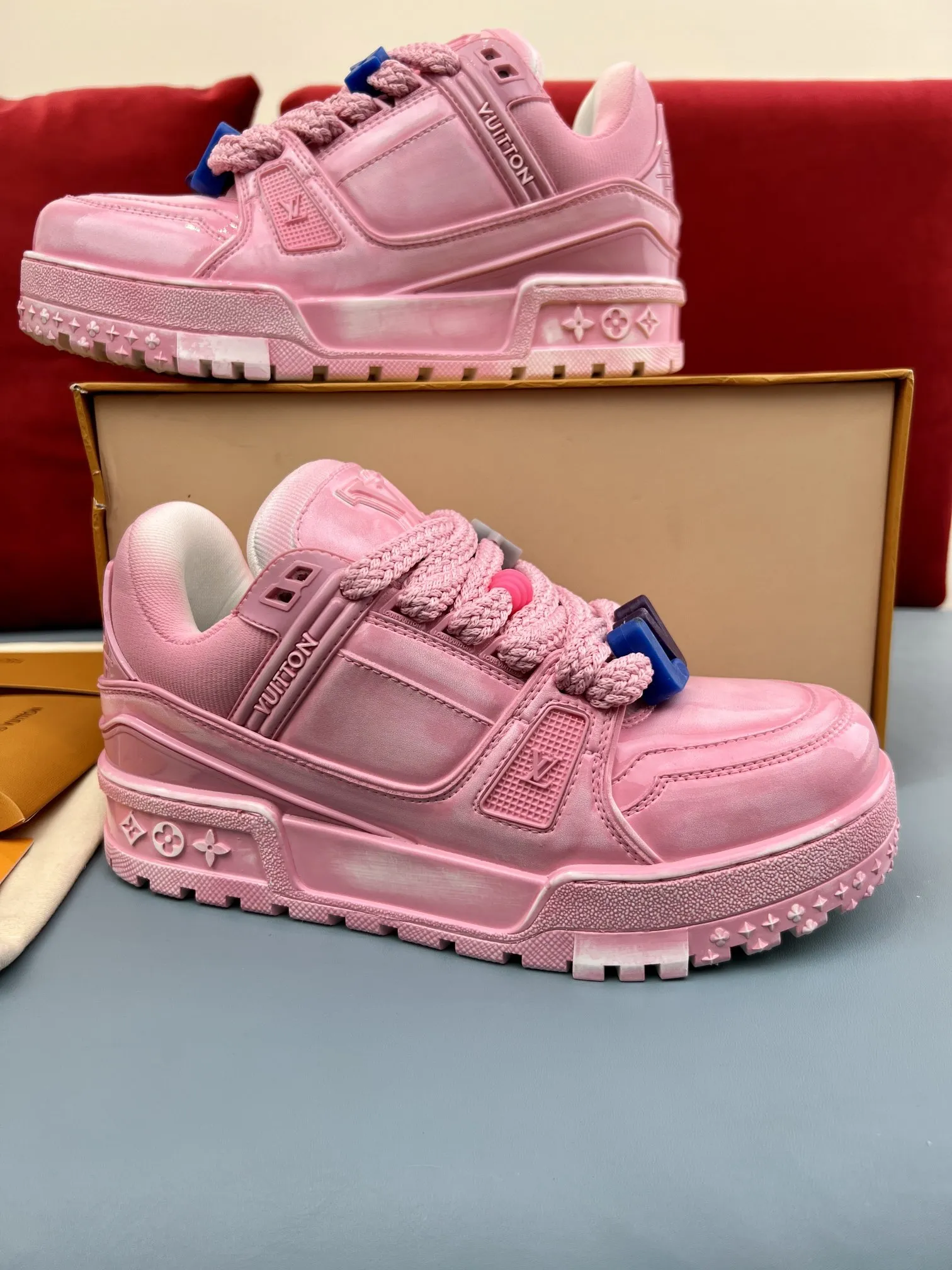 Louis Vuitton Trainer Gel Pink Replica Sneakers with Rep Shoes Style Chic 303