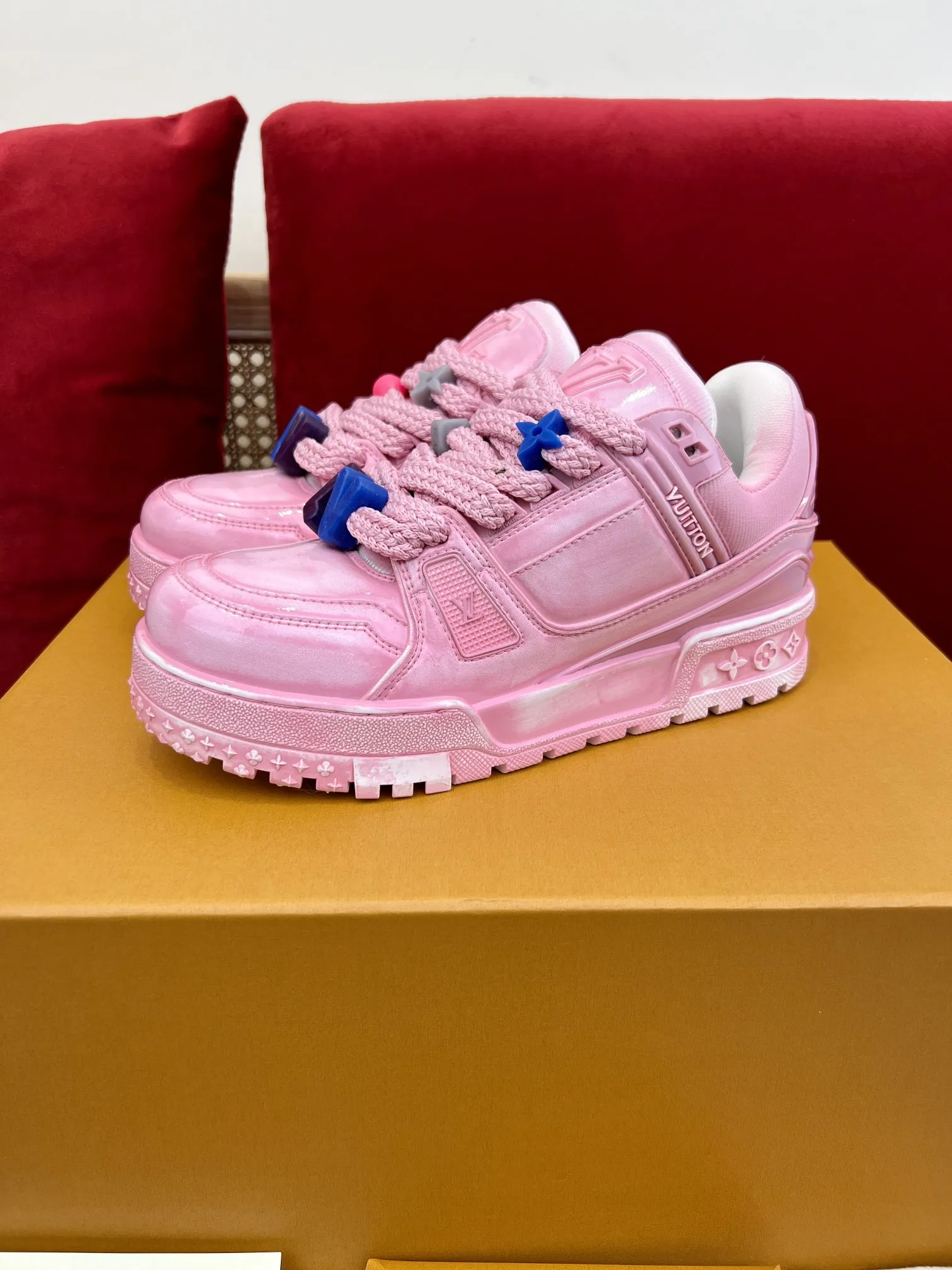 Louis Vuitton Trainer Gel Pink Replica Sneakers with Rep Shoes Style Chic 303