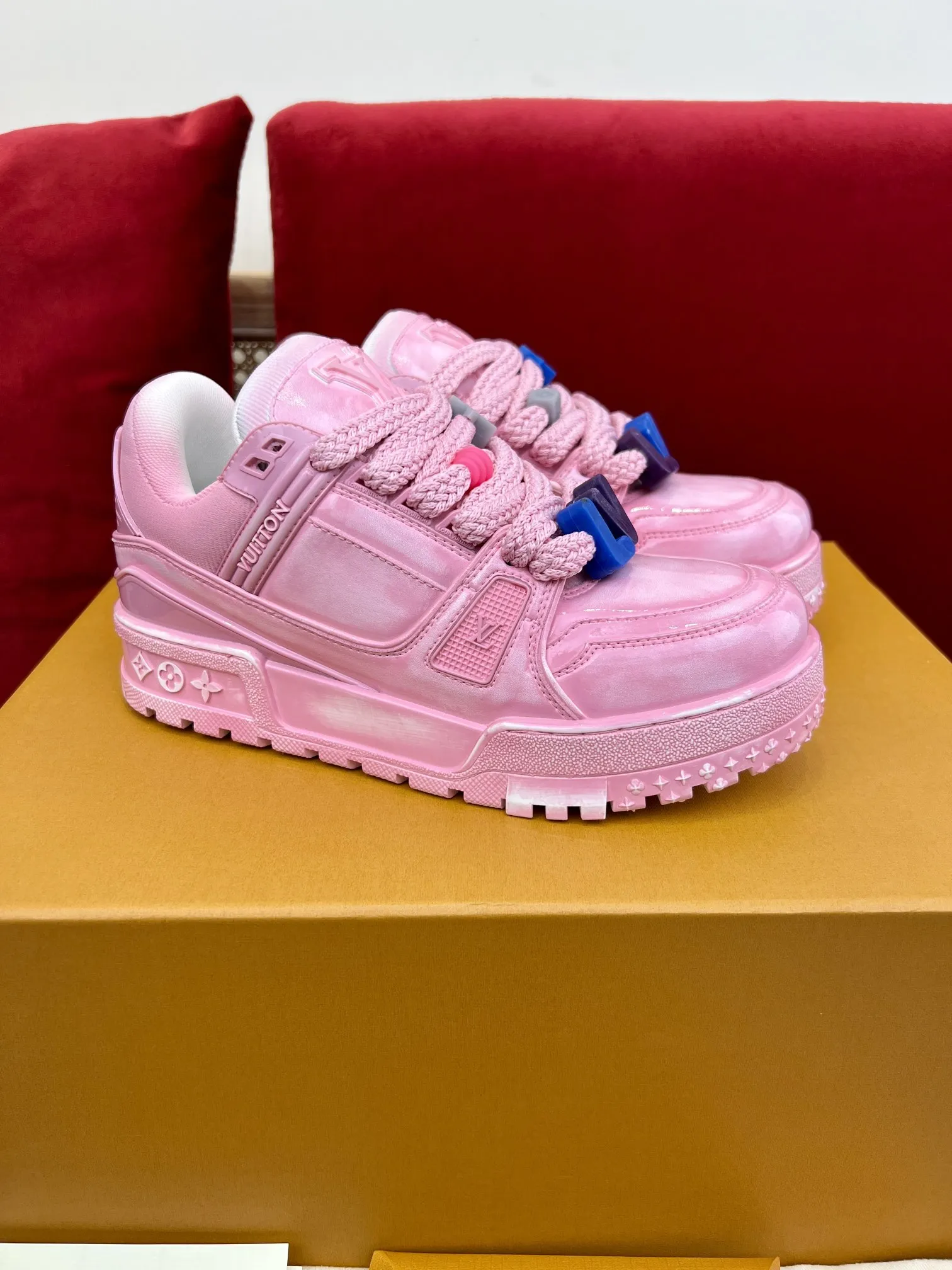 Louis Vuitton Trainer Gel Pink Replica Sneakers with Rep Shoes Style Chic 303