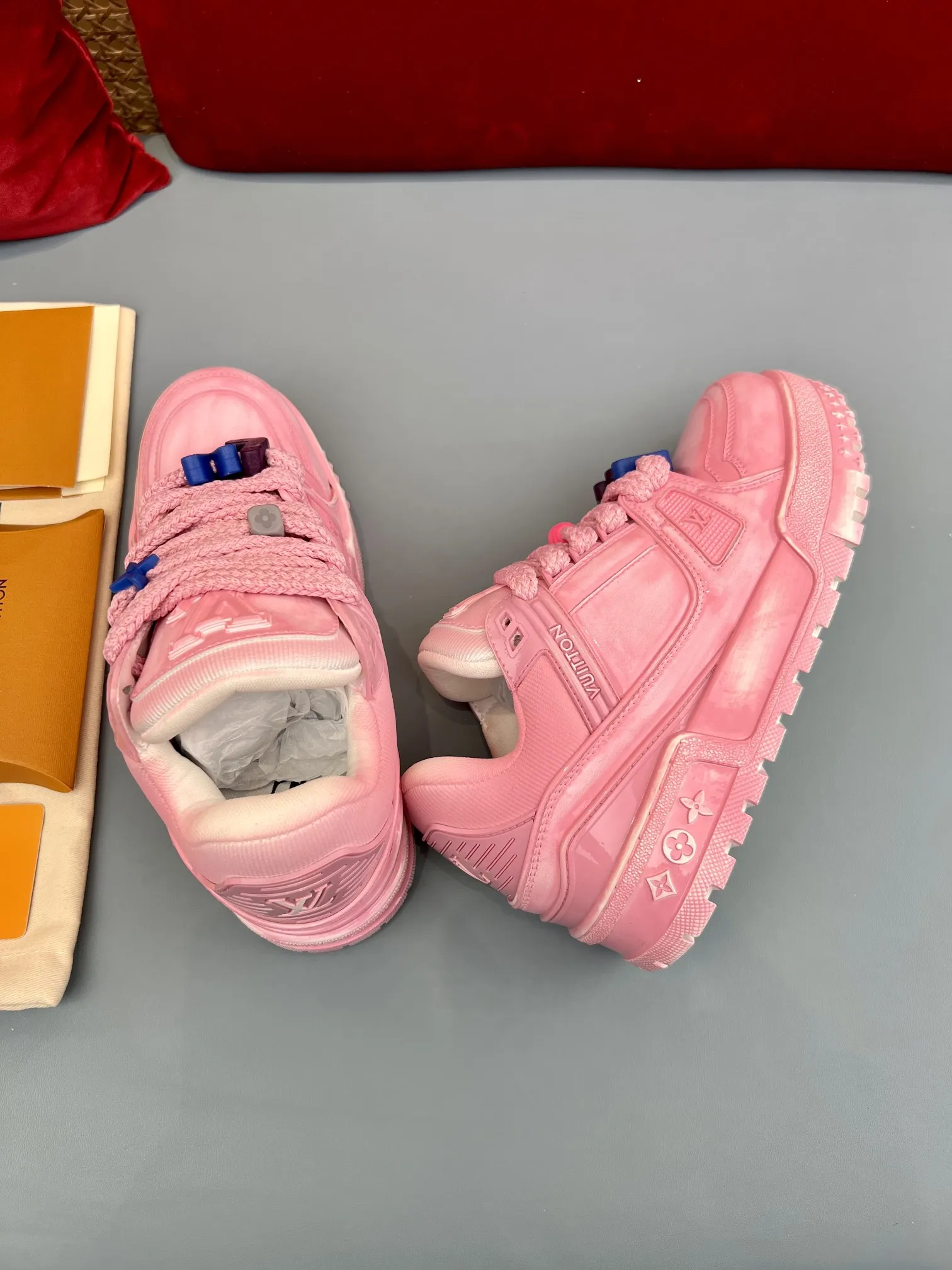 Louis Vuitton Trainer Gel Pink Replica Sneakers with Rep Shoes Style Chic 303