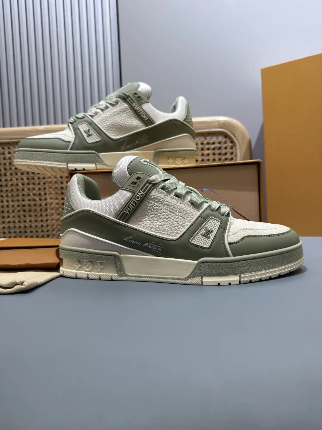Louis Vuitton Trainer Khaki Green Replica Shoes with Rep Sneakers Style Elegant 425