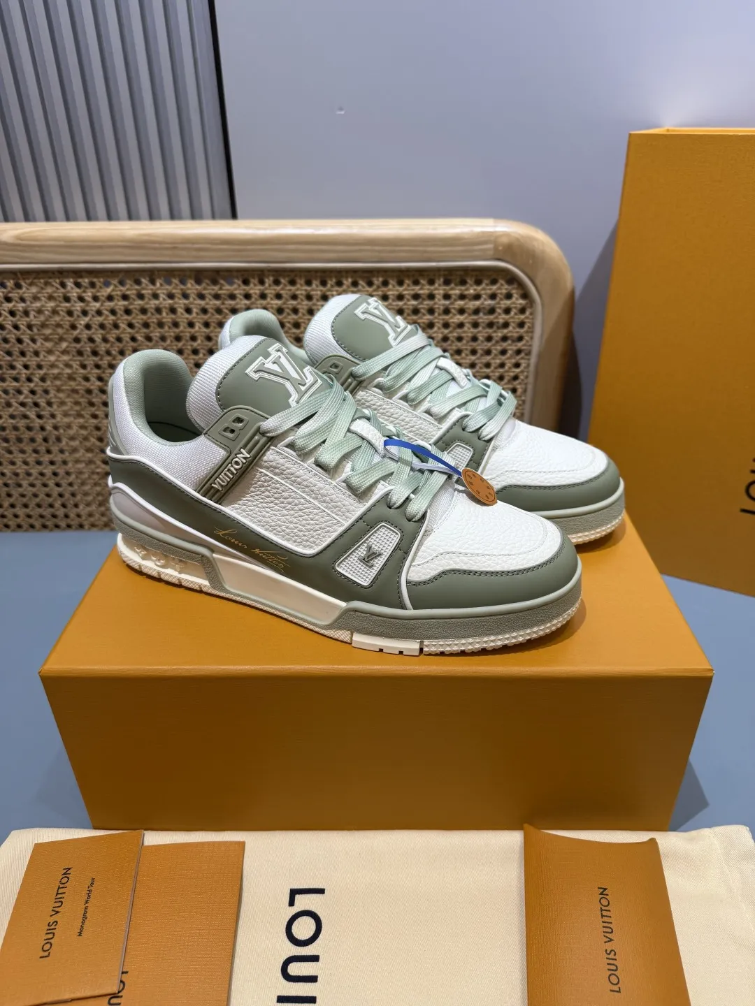 Louis Vuitton Trainer Khaki Green Replica Shoes with Rep Sneakers Style Elegant 425