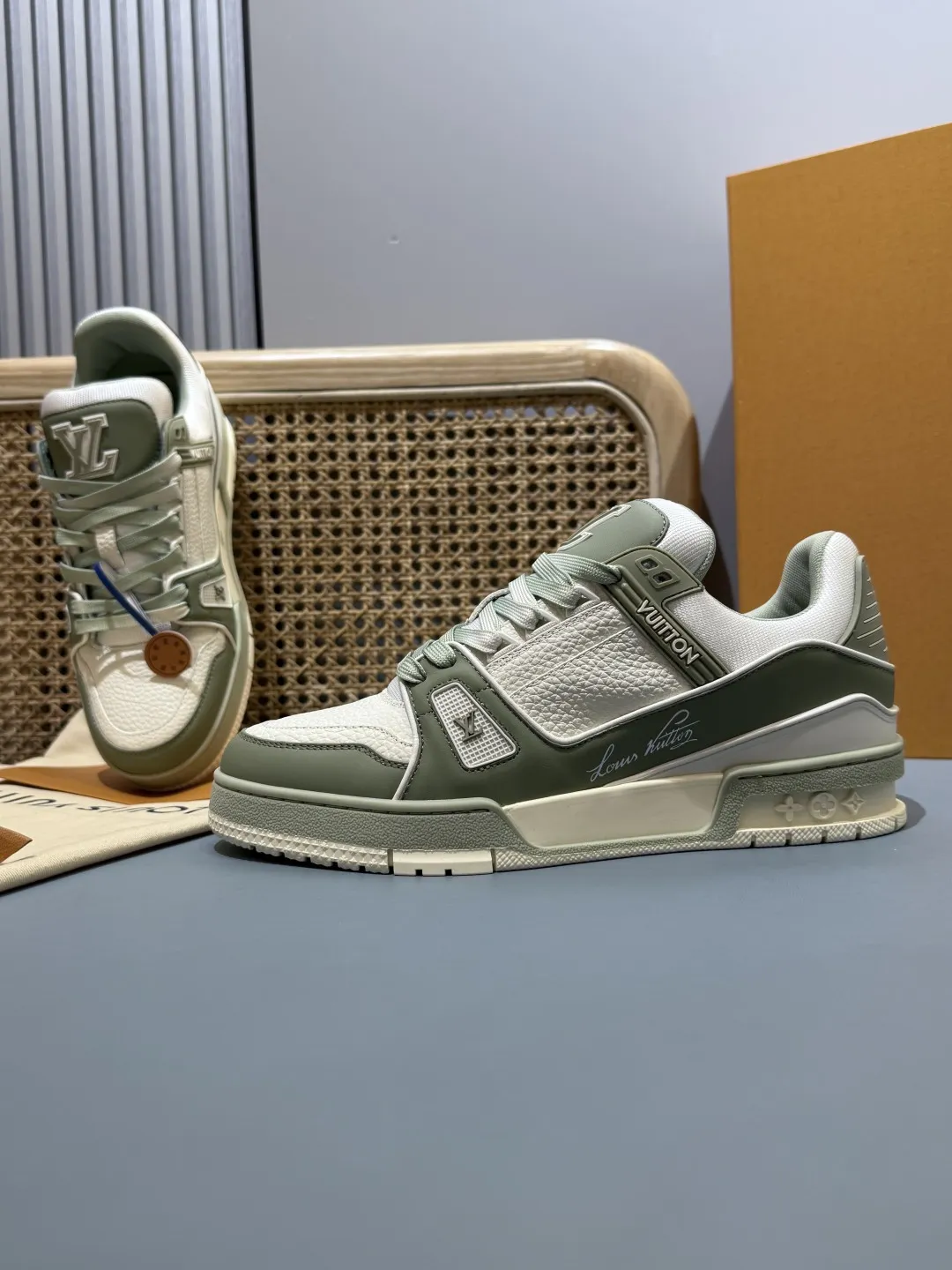 Louis Vuitton Trainer Khaki Green Replica Shoes with Rep Sneakers Style Elegant 425