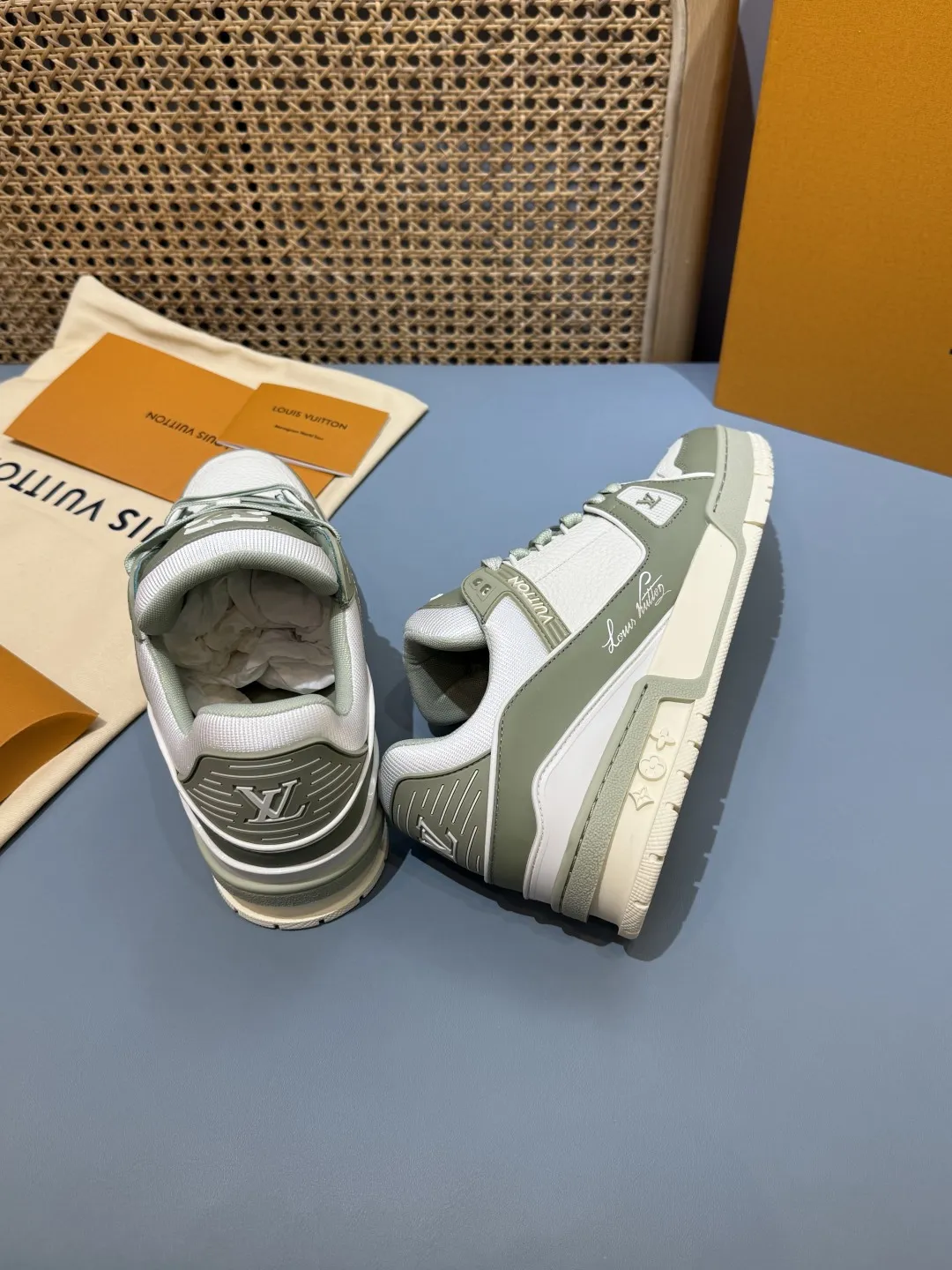 Louis Vuitton Trainer Khaki Green Replica Shoes with Rep Sneakers Style Elegant 425