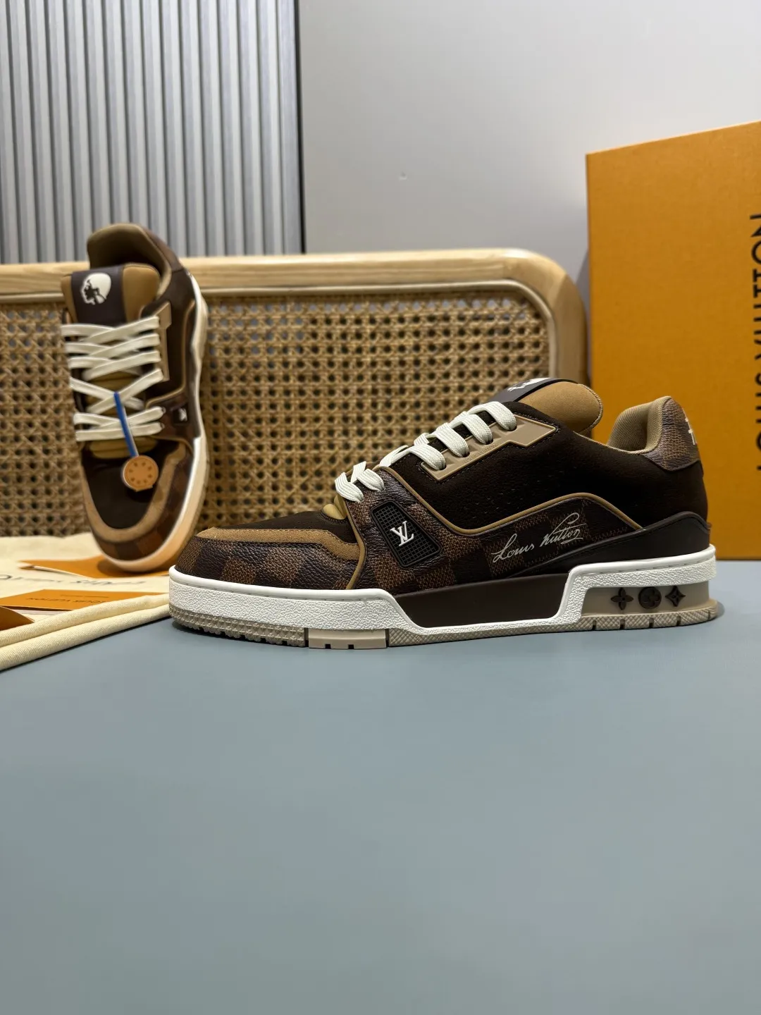 Vibrant Louis Vuitton Trainer Limited Edition Brown Sneakers – Replica LV Style with Rep Shoes Design 410