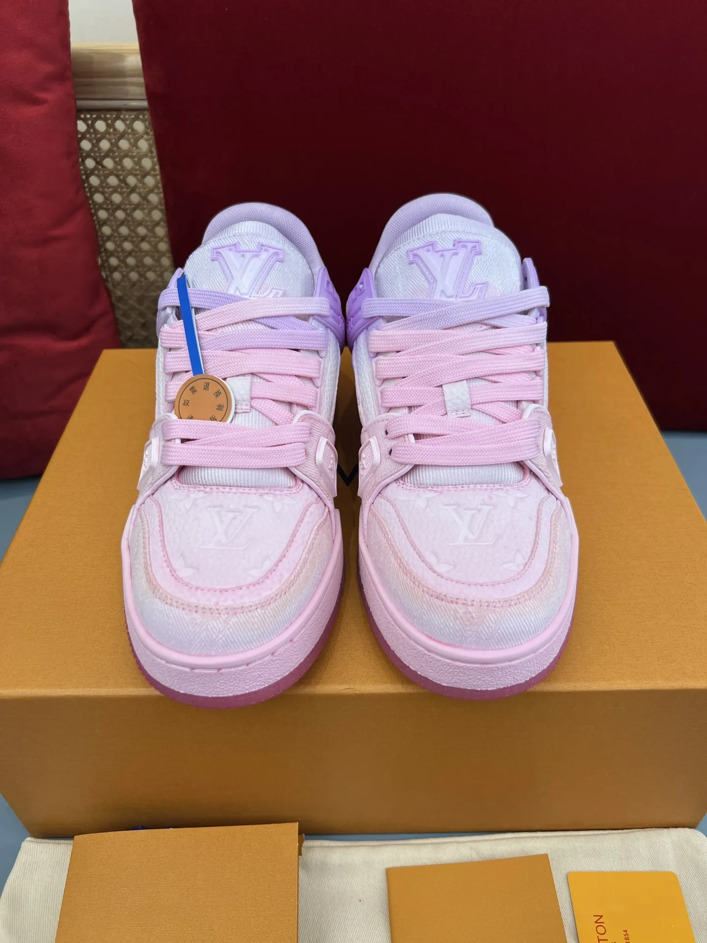Louis Vuitton Trainer Monogram Denim Pink Replica Sneakers – Rep Shoes Unisex 304