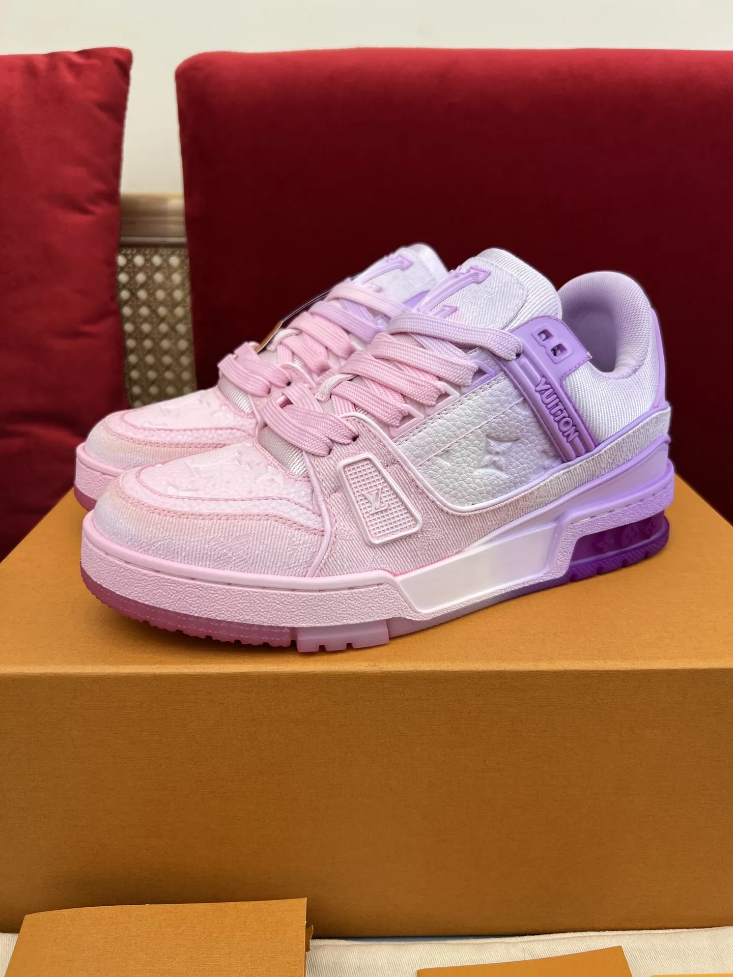 Louis Vuitton Trainer Monogram Denim Pink Replica Sneakers – Rep Shoes Unisex 304
