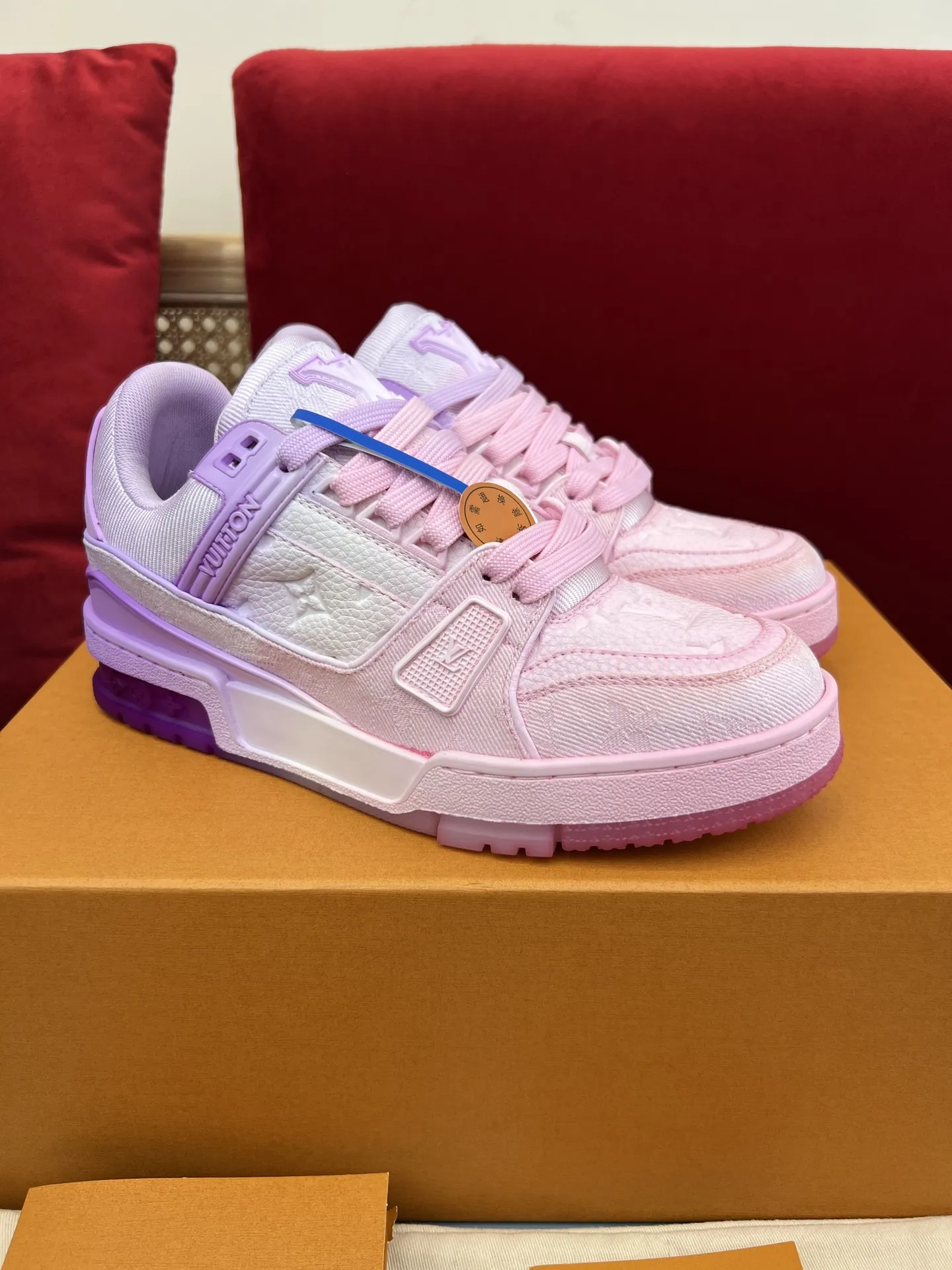 Louis Vuitton Trainer Monogram Denim Pink Replica Sneakers – Rep Shoes Unisex 304