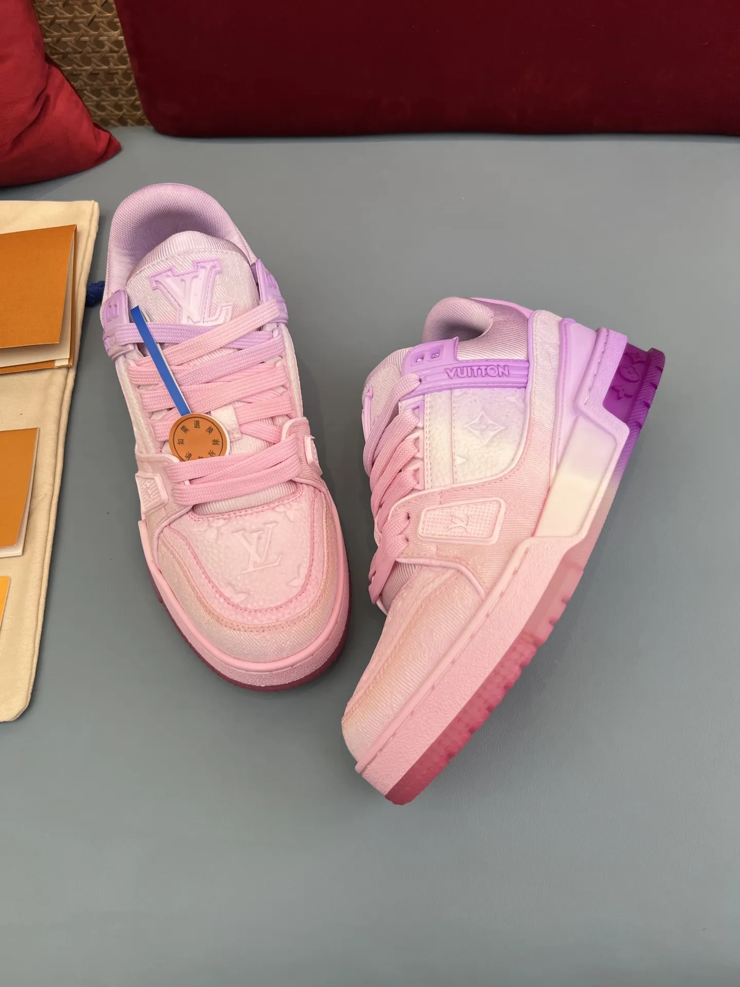 Louis Vuitton Trainer Monogram Denim Pink Replica Sneakers – Rep Shoes Unisex 304