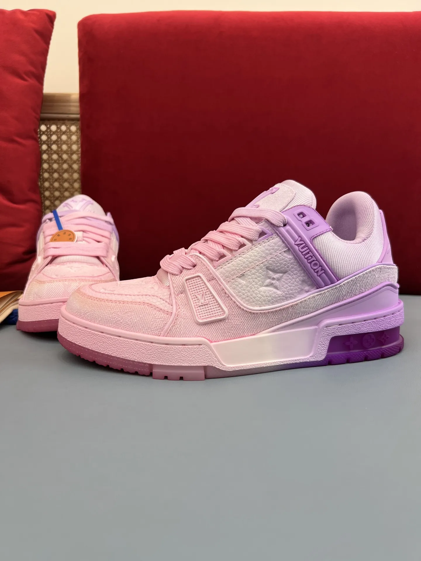 Louis Vuitton Trainer Monogram Denim Pink Replica Sneakers – Rep Shoes Unisex 304