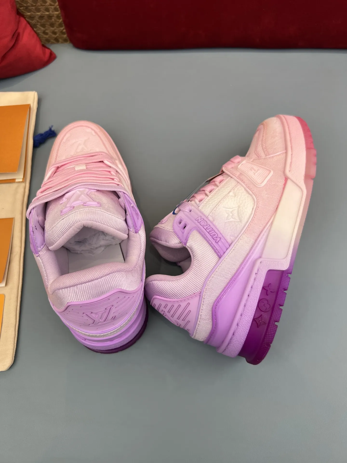 Louis Vuitton Trainer Monogram Denim Pink Replica Sneakers – Rep Shoes Unisex 304