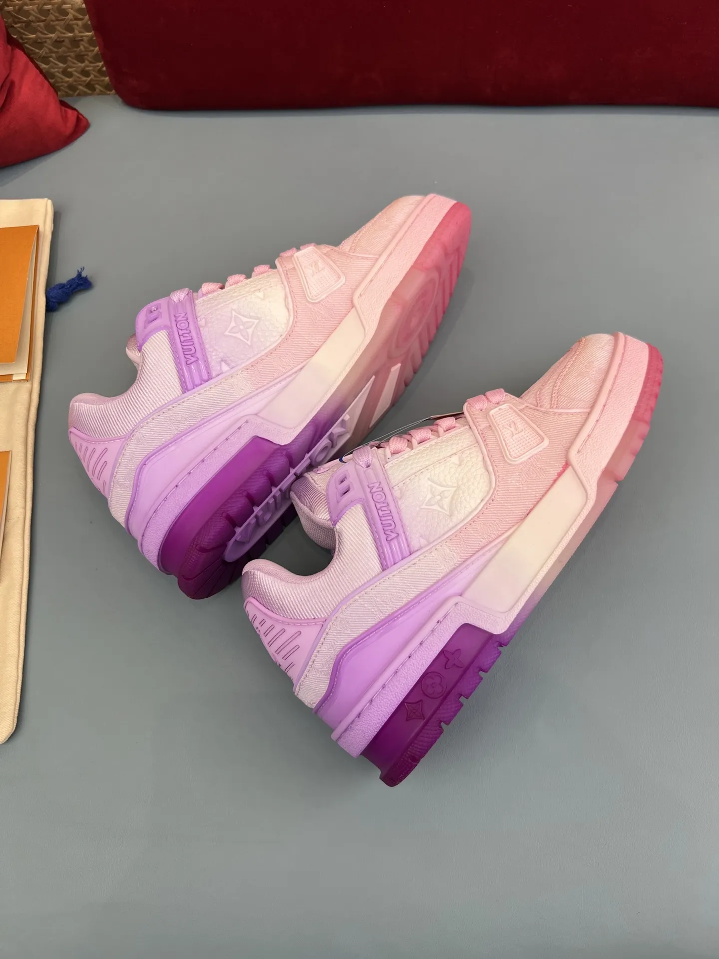 Louis Vuitton Trainer Monogram Denim Pink Replica Sneakers – Rep Shoes Unisex 304