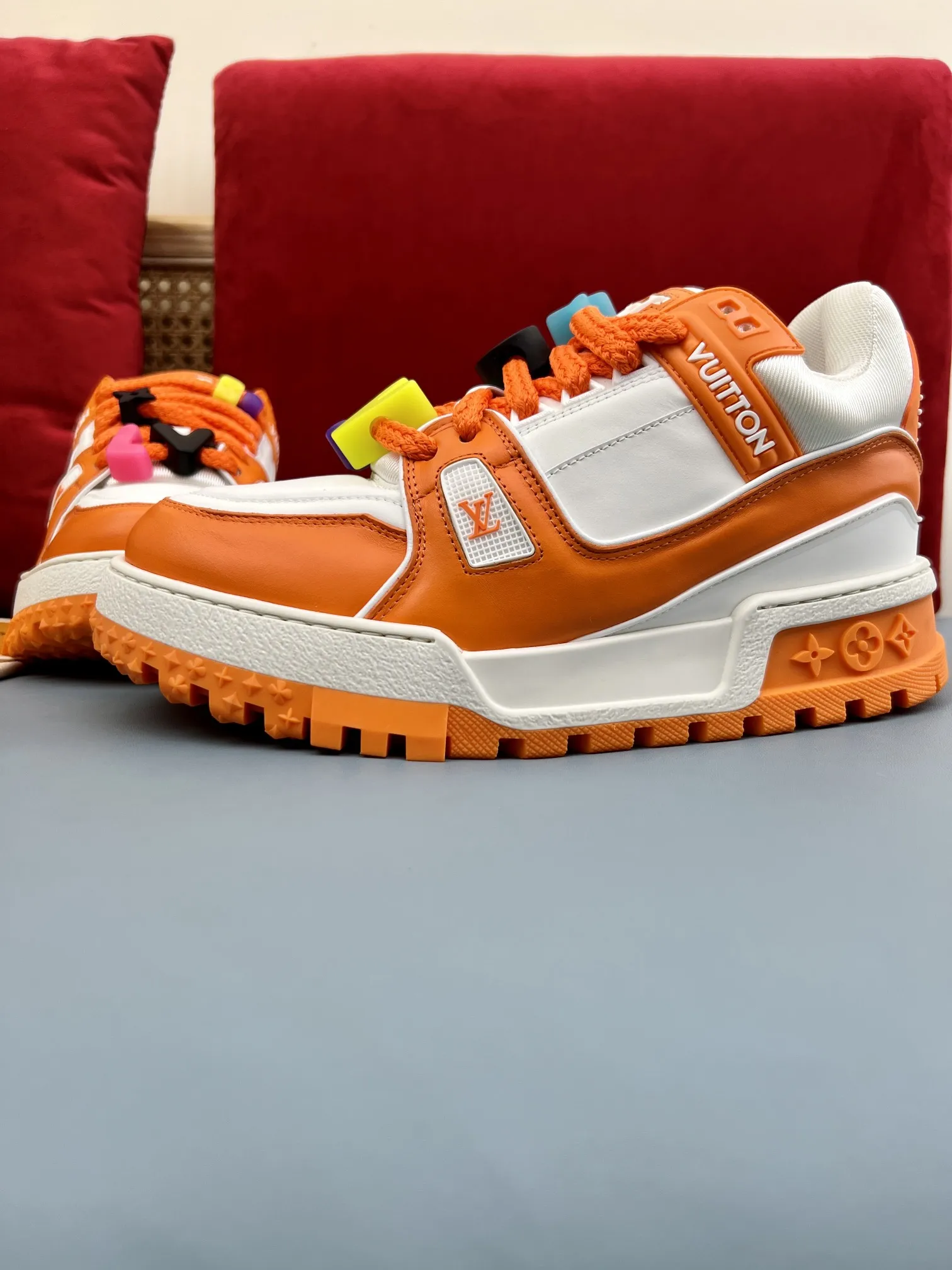 MultiPurpose Louis Vuitton Trainer Orange White Replica Shoes with Rep Sneakers Style 350