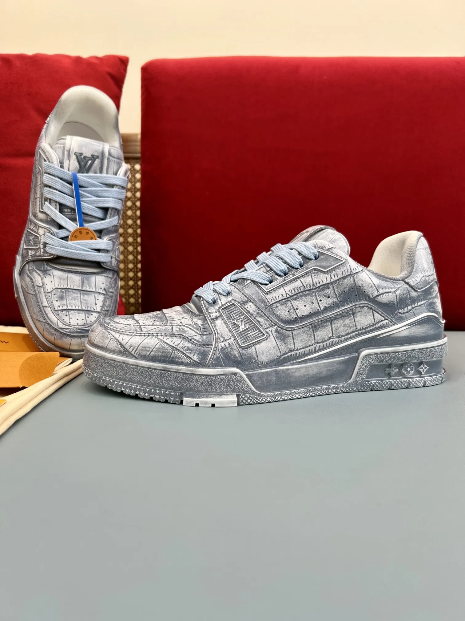Louis Vuitton Trainer Sneaker Blue Leather –  Replica Shoes & Rep Footwear Sporty 341