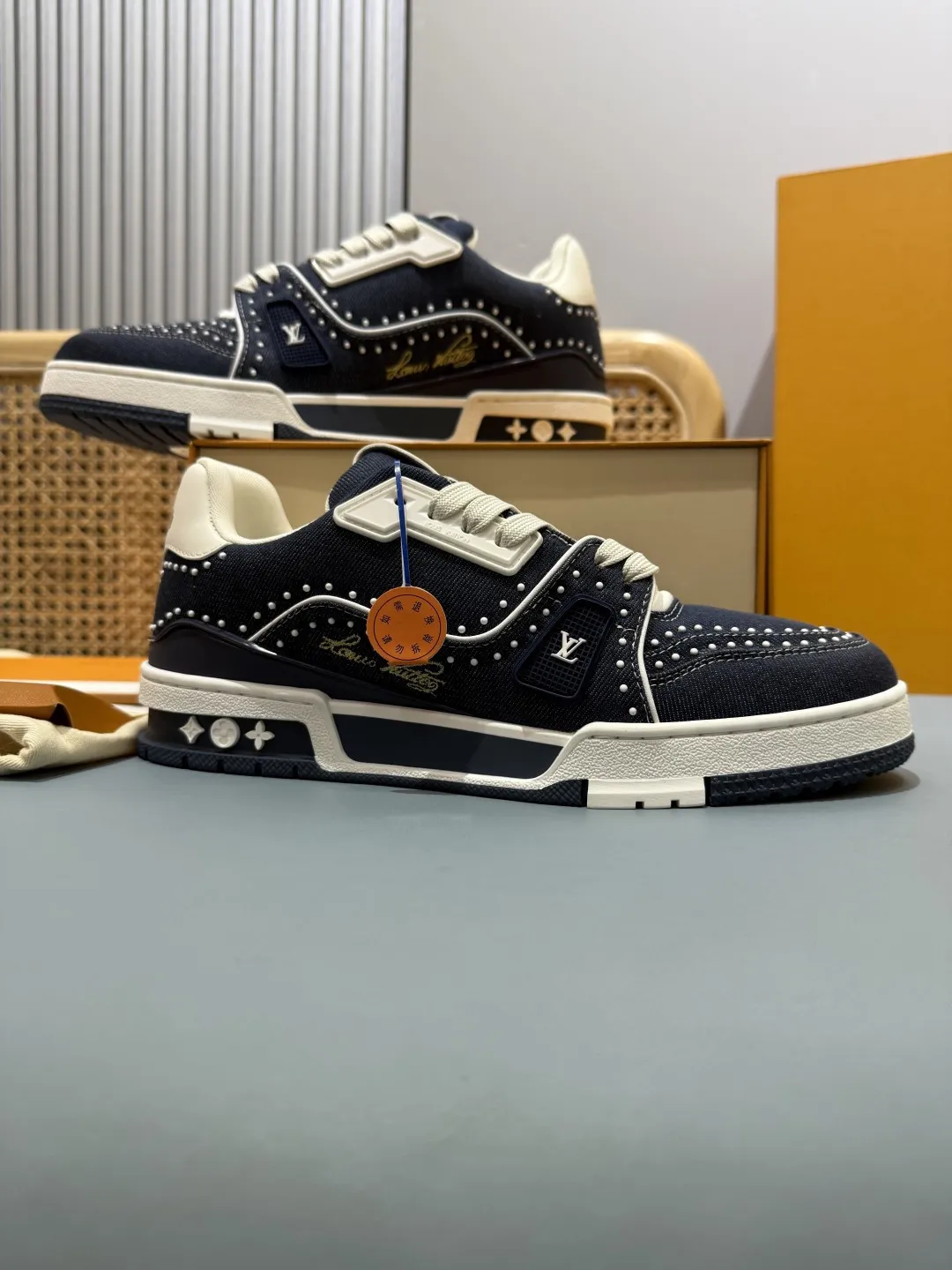 Bold Louis Vuitton Trainer Sneaker Navy Blue Studded –  Replica Shoes & Rep Footwear 387
