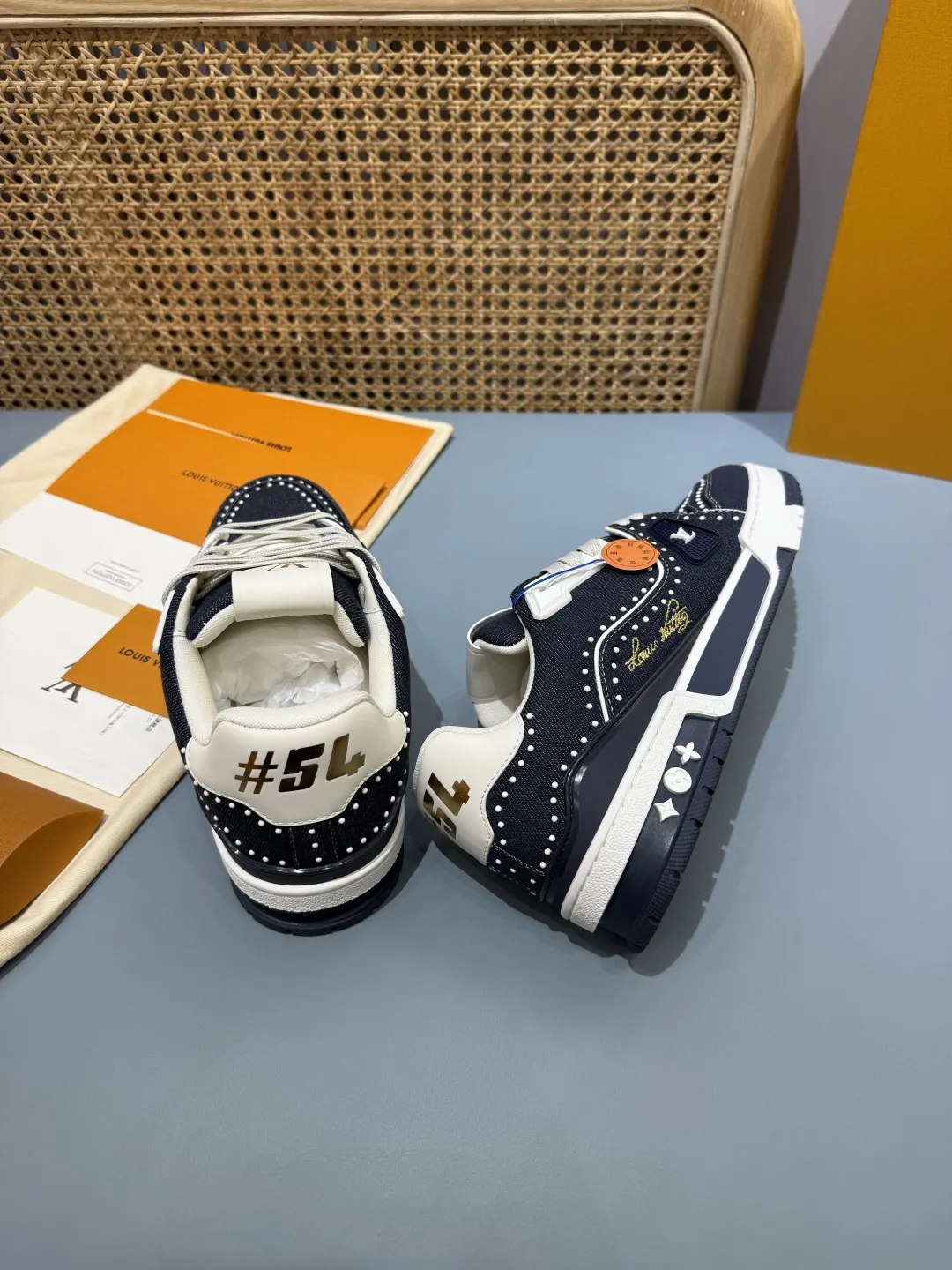 Bold Louis Vuitton Trainer Sneaker Navy Blue Studded –  Replica Shoes & Rep Footwear 387
