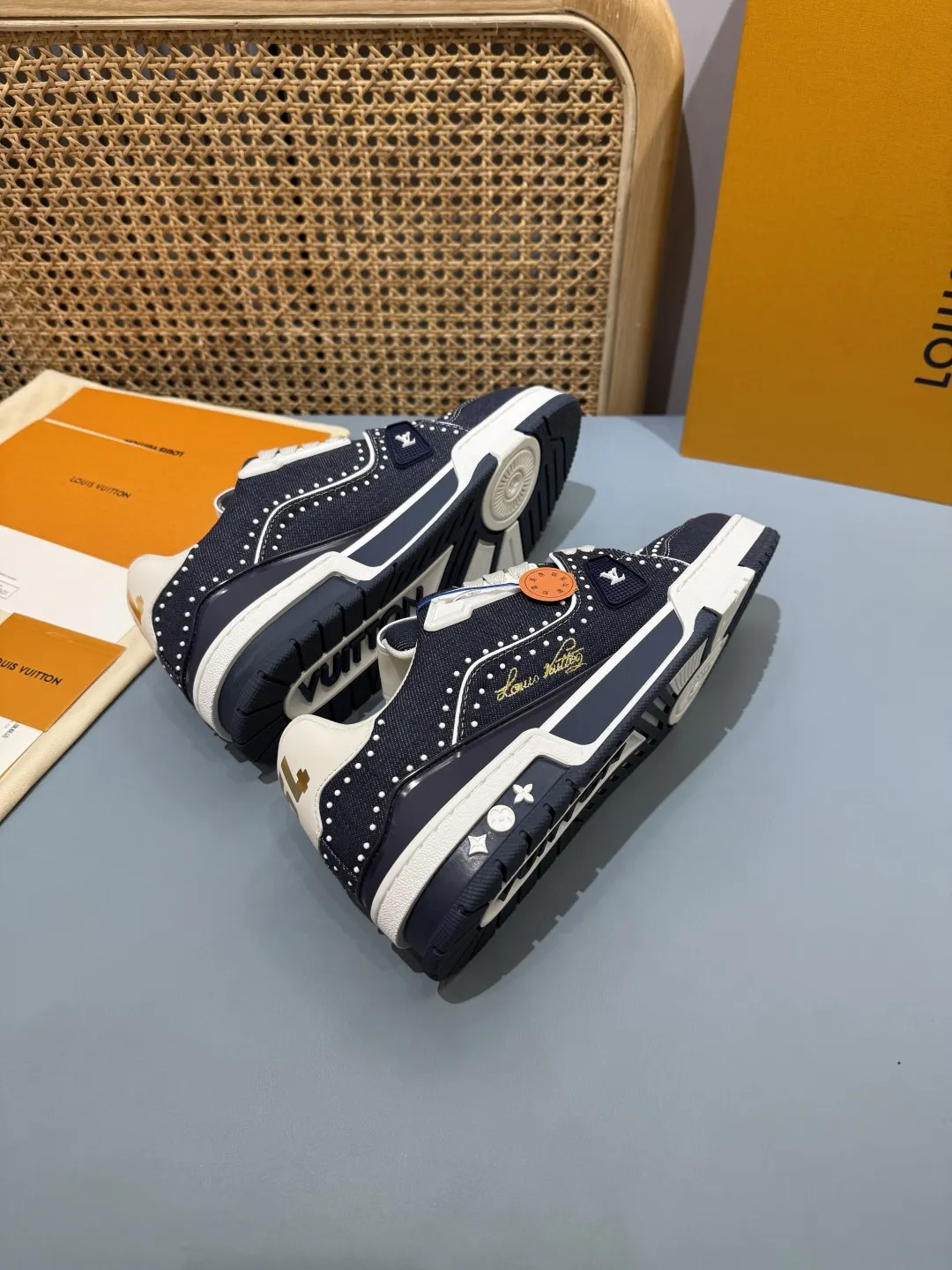 Bold Louis Vuitton Trainer Sneaker Navy Blue Studded –  Replica Shoes & Rep Footwear 387