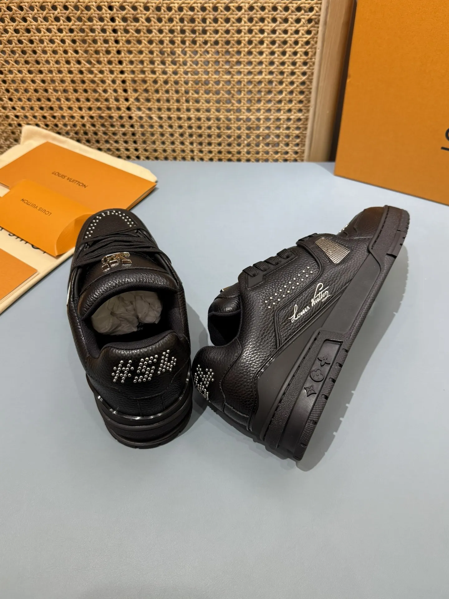 Comfortable Louis Vuitton Trainer Studded Black Sneakers – Replica Shoes & Louis Vuitton Fake Collection 414