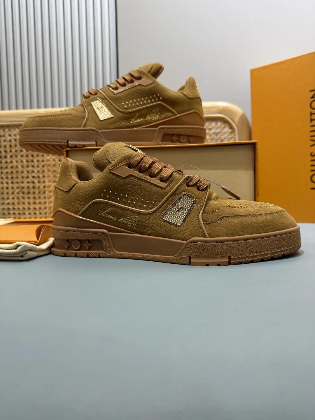 ModernLook Louis Vuitton Trainer Studded Brown Replica Shoes – Rep Sneakers 429