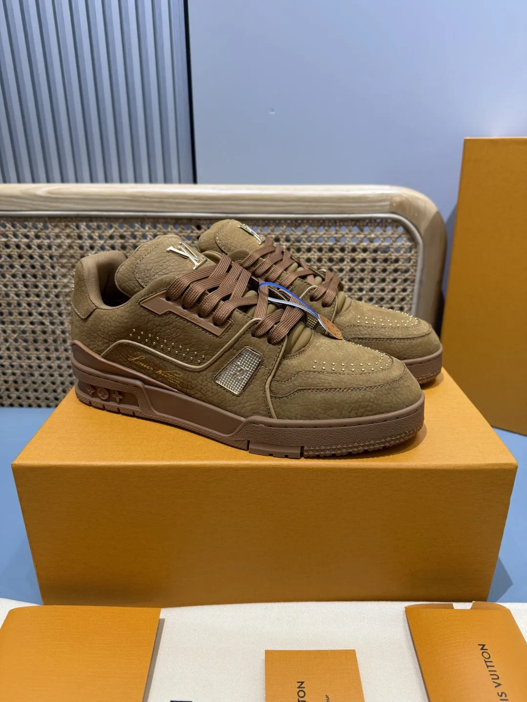 ModernLook Louis Vuitton Trainer Studded Brown Replica Shoes – Rep Sneakers 429