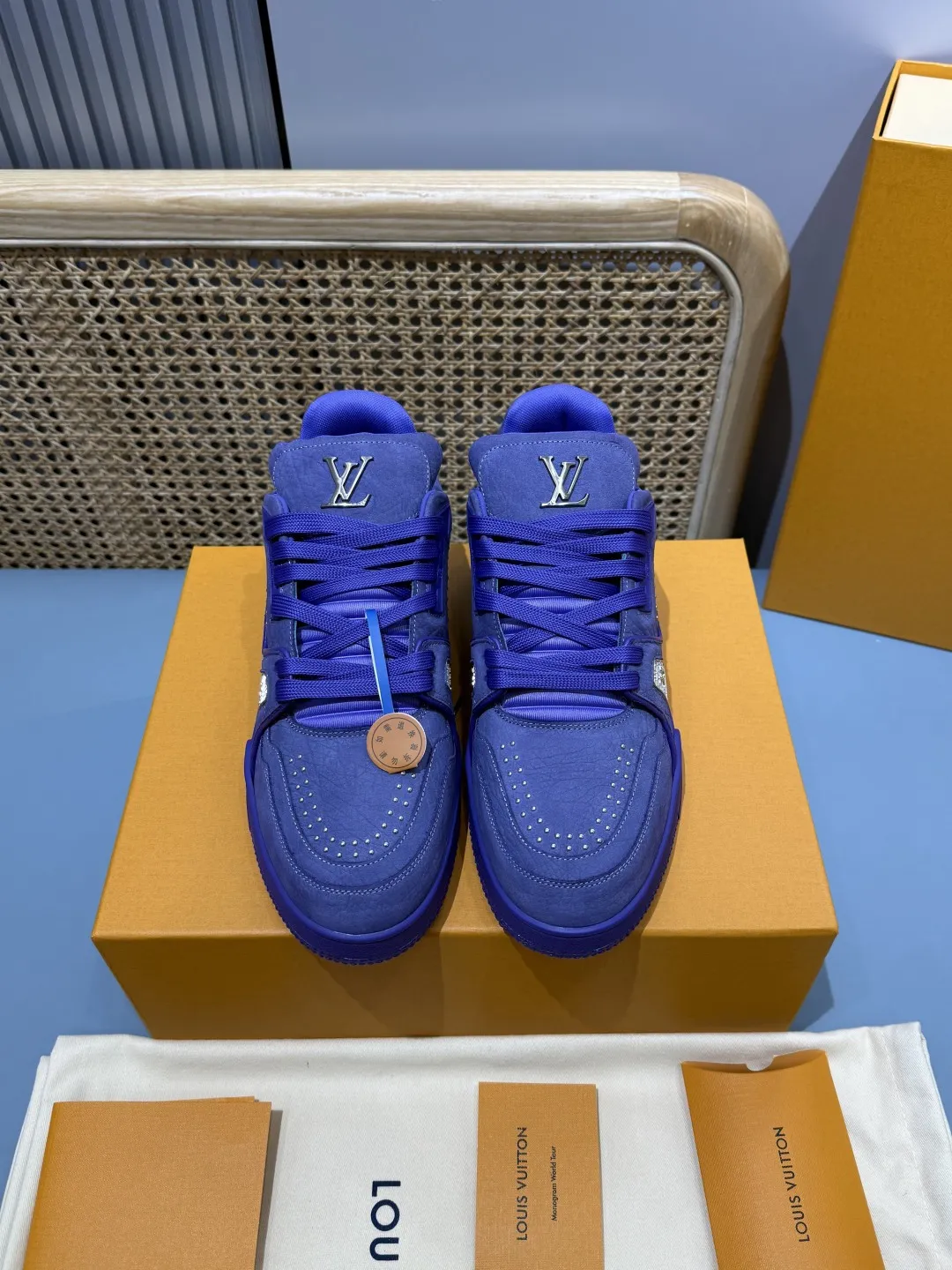 Sustainable Louis Vuitton Trainer Studded Purple Sneakers – Replica LV Edition with Rep Shoes Style 430