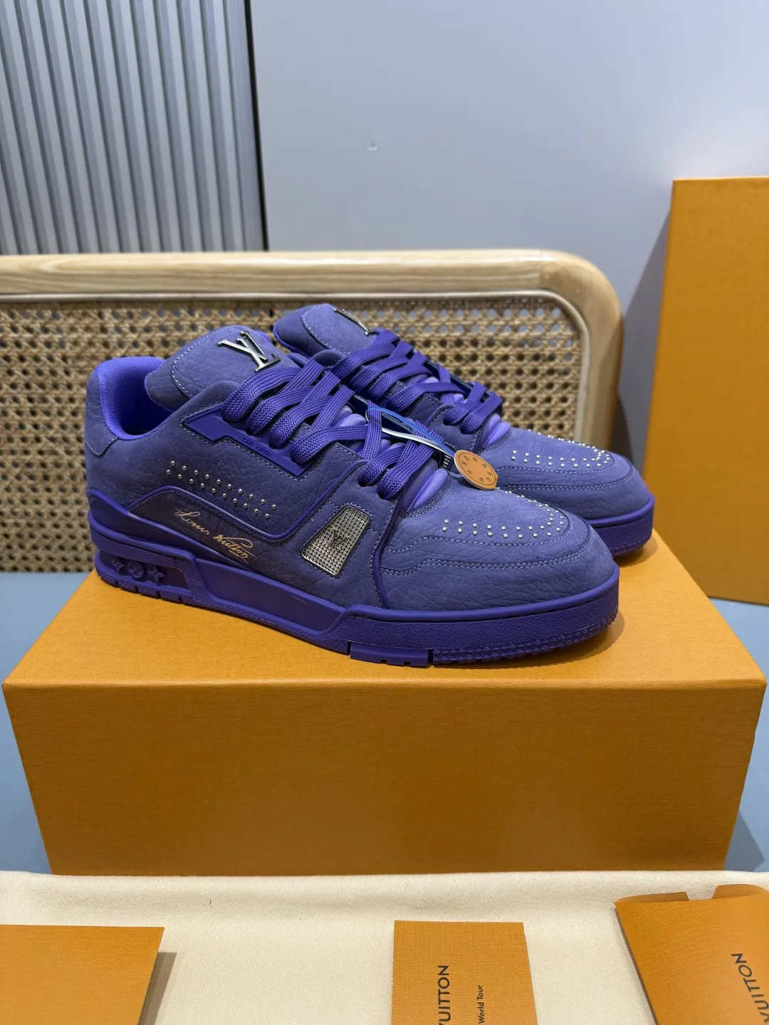 Sustainable Louis Vuitton Trainer Studded Purple Sneakers – Replica LV Edition with Rep Shoes Style 430