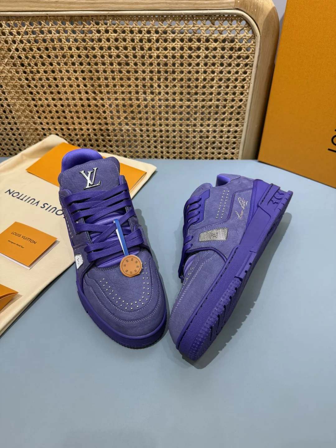 Sustainable Louis Vuitton Trainer Studded Purple Sneakers – Replica LV Edition with Rep Shoes Style 430