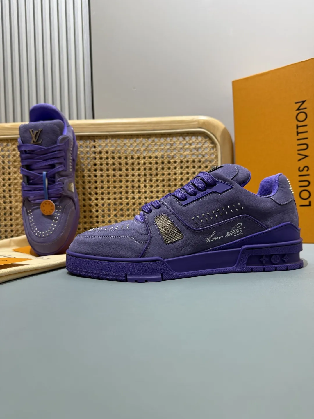 Sustainable Louis Vuitton Trainer Studded Purple Sneakers – Replica LV Edition with Rep Shoes Style 430