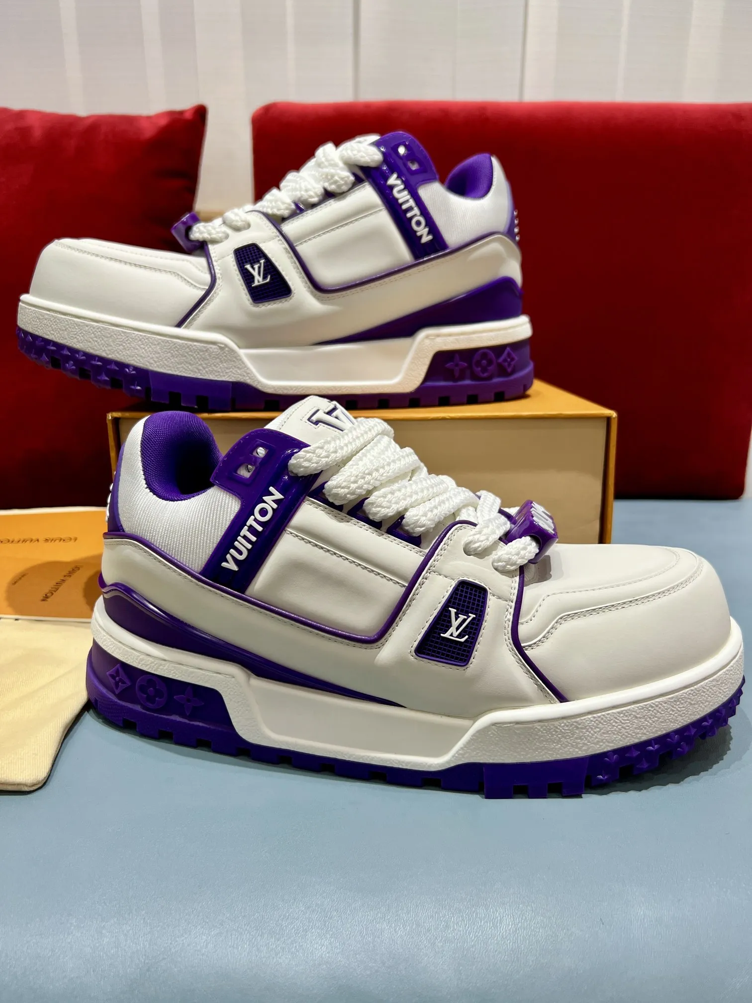 Louis Vuitton Trainer White Purple Replica Shoes – Rep Sneakers Youthful 361