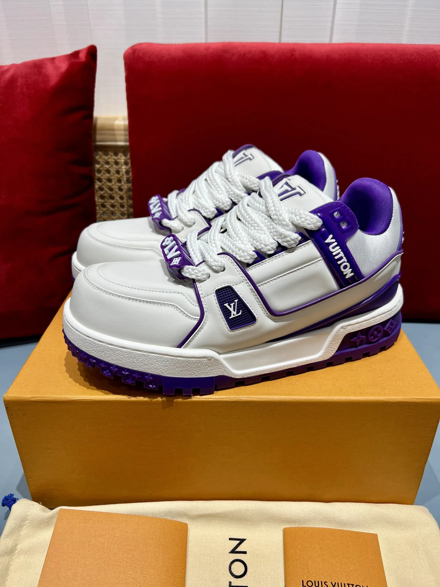 Louis Vuitton Trainer White Purple Replica Shoes – Rep Sneakers Youthful 361
